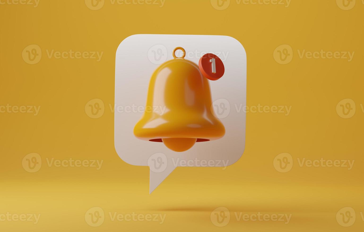 Message speech bubble icon with notification bell on yellow background. photo