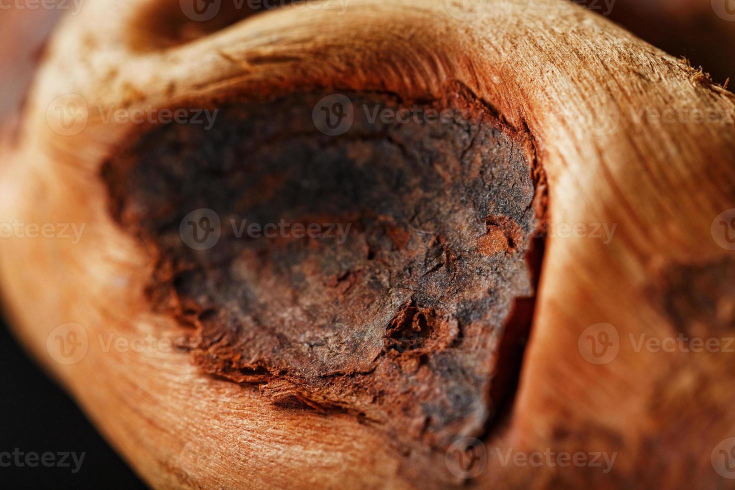 Textured curved wooden snag of brown color with texture as a background photo