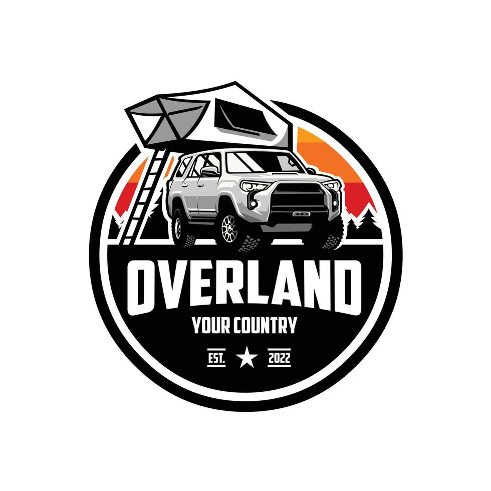 premium overland suv autocaravana círculo emblema insignia vector aislado
