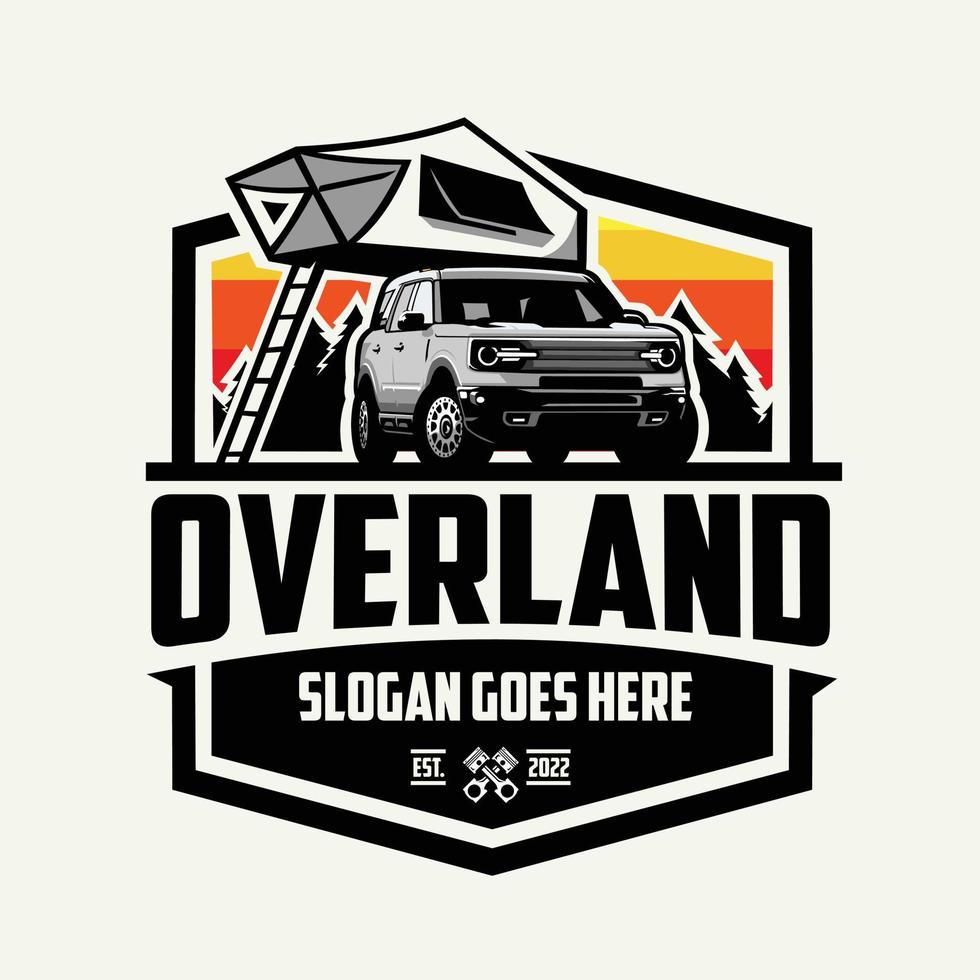 Overland with rooftent camping in outdoor badge emblem logo vector