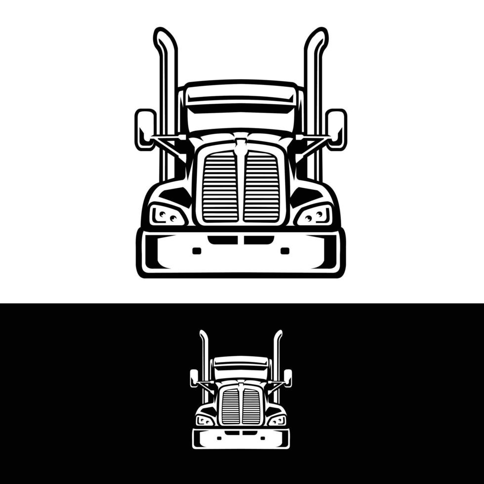 Premium Semi truck 18 wheeler silhouette black and white vector isolated