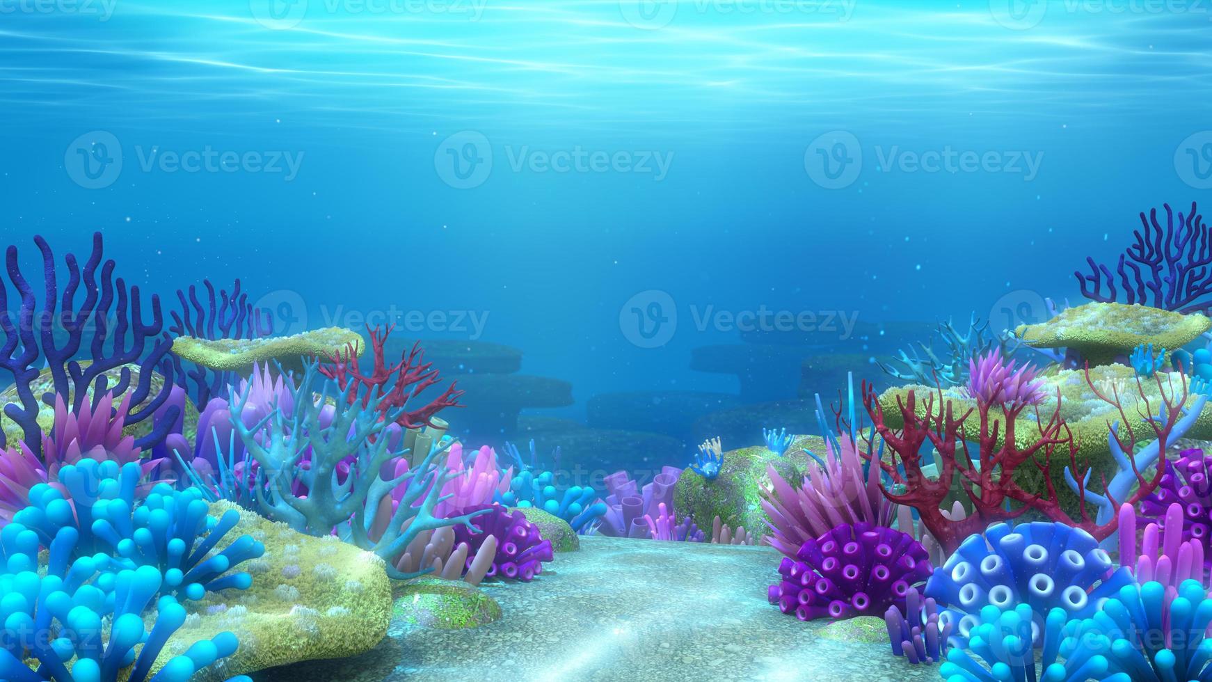 Colorful coral reef under the sea, Ocean Underwater World Background,3d rendering. photo