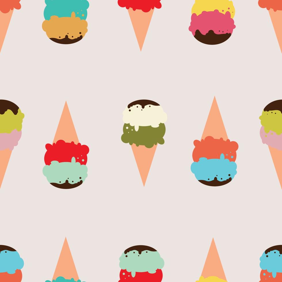 sabores de cono de helado de colores de dibujos animados. arte vectorial sin costuras con fondo rosa vector