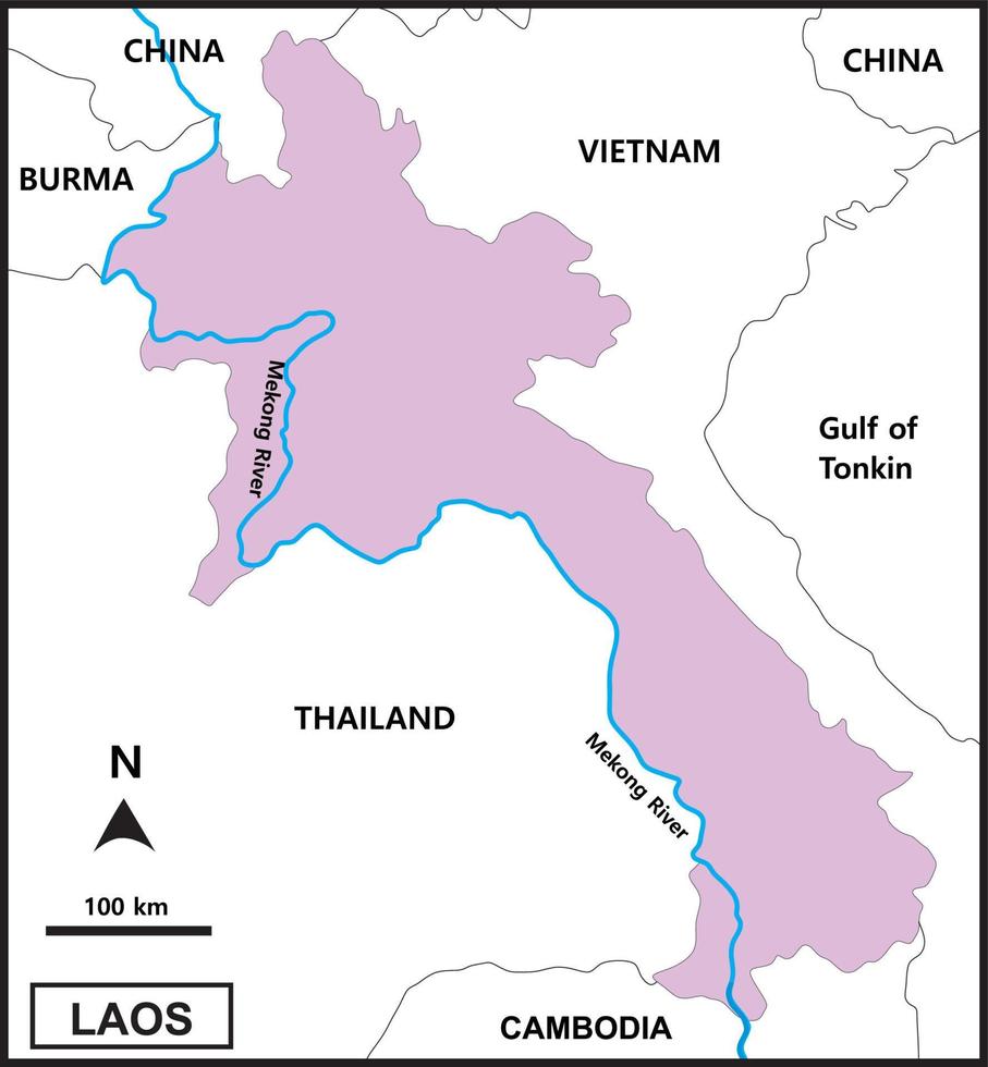 el mapa de laos incluye regiones, río mekong, países limítrofes, tailandia, camboya, birmania, china y vietnam vector