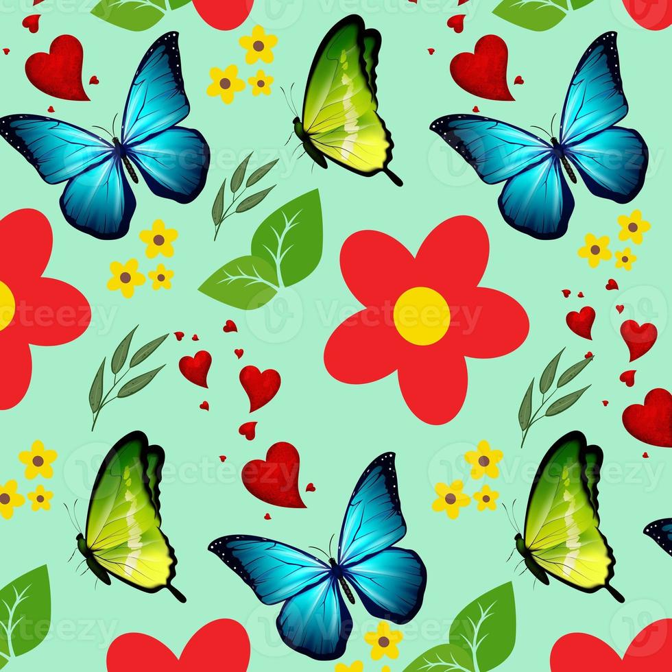 seamless pattern with colorful butterflies and flowers photo