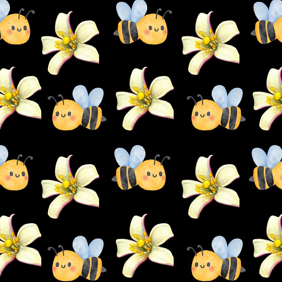 Seamless pattern of Lemon and Bees for summer concept photo
