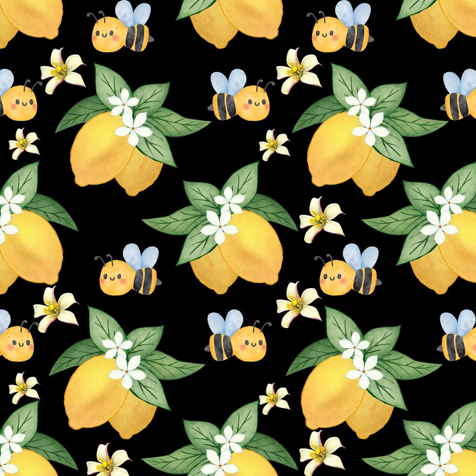 Seamless pattern of Lemon and Bees for summer concept photo