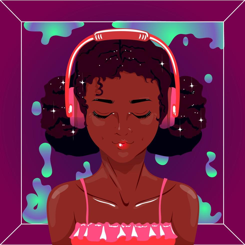 niña escuchando música ilustración vectorial vector