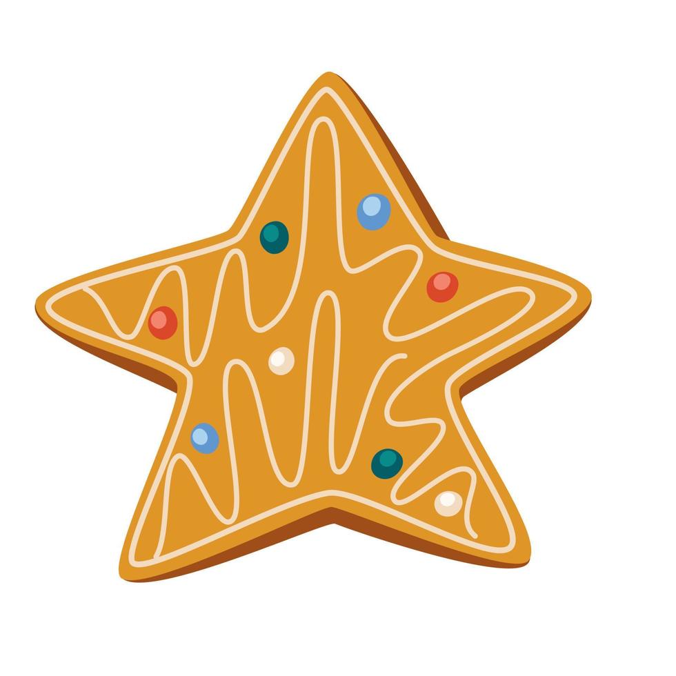 Gingerbread cookie. Christmas sweet. Winter homemade sweet in shape of star. Hand drawn vector illustrations isolated on the white background.