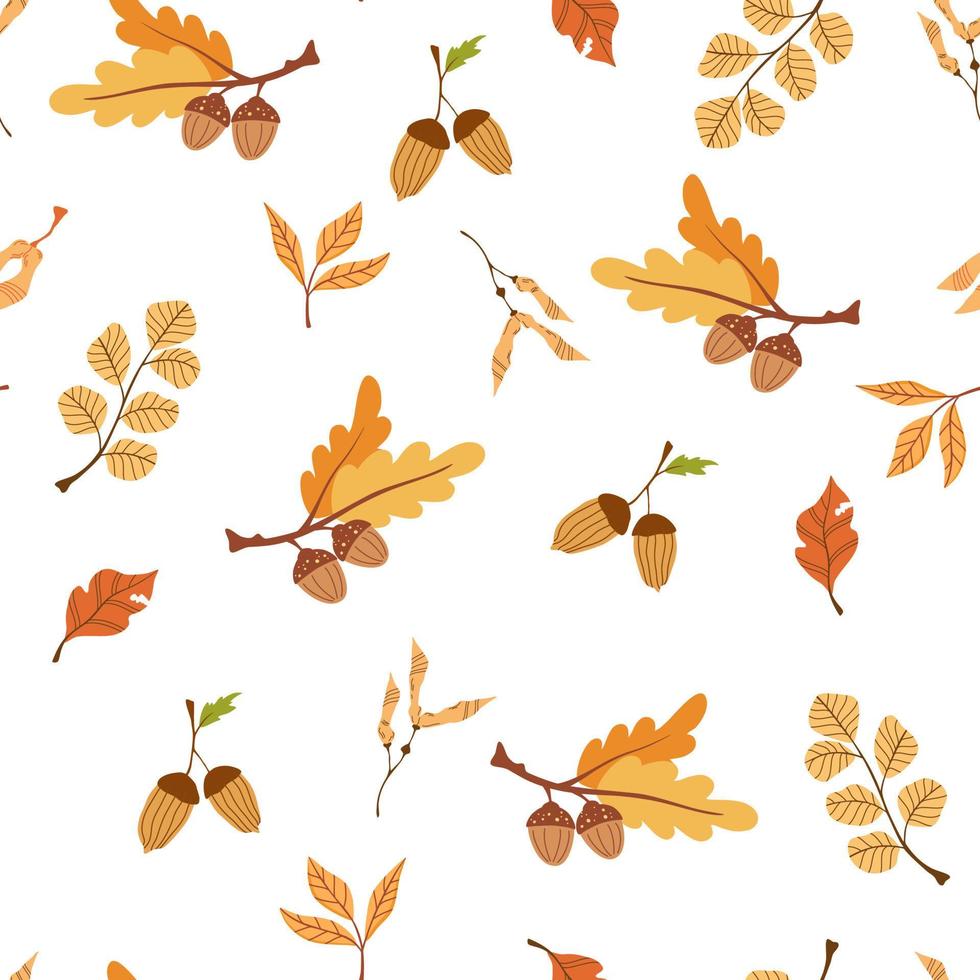 Seamless pattern with acorns. Autumn background. Stylized oak leaves and acorns. Perfect for wallpaper, gift paper, pattern fill, web page background, autumn greeting cards. Cartoon vector texture.