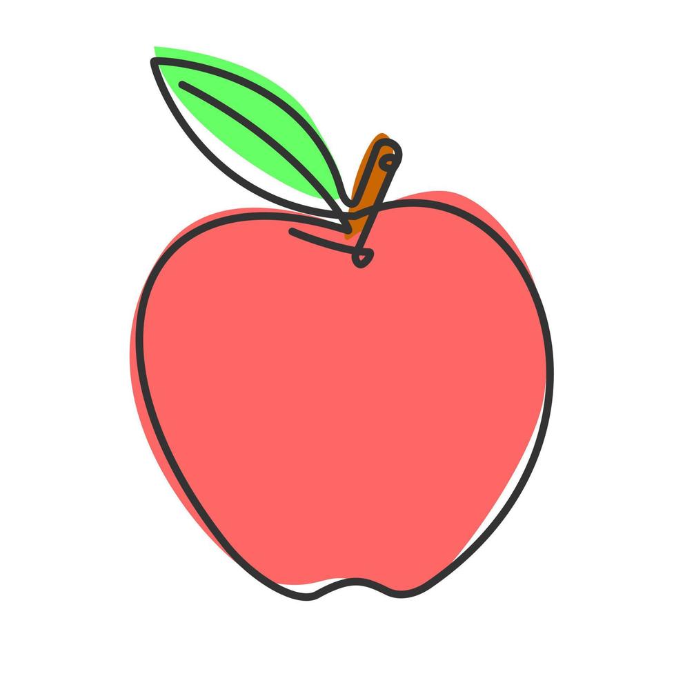 simple flat color continuous one line drawing of an apple fruit. Vector illustration for natureal and healty living design concept