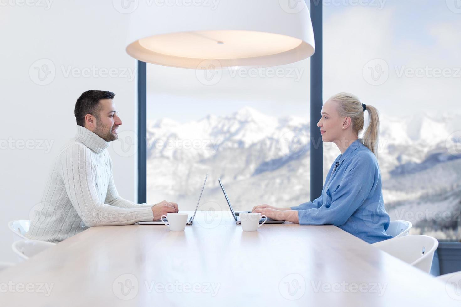 Startup Business Team At A Meeting at modern office building photo
