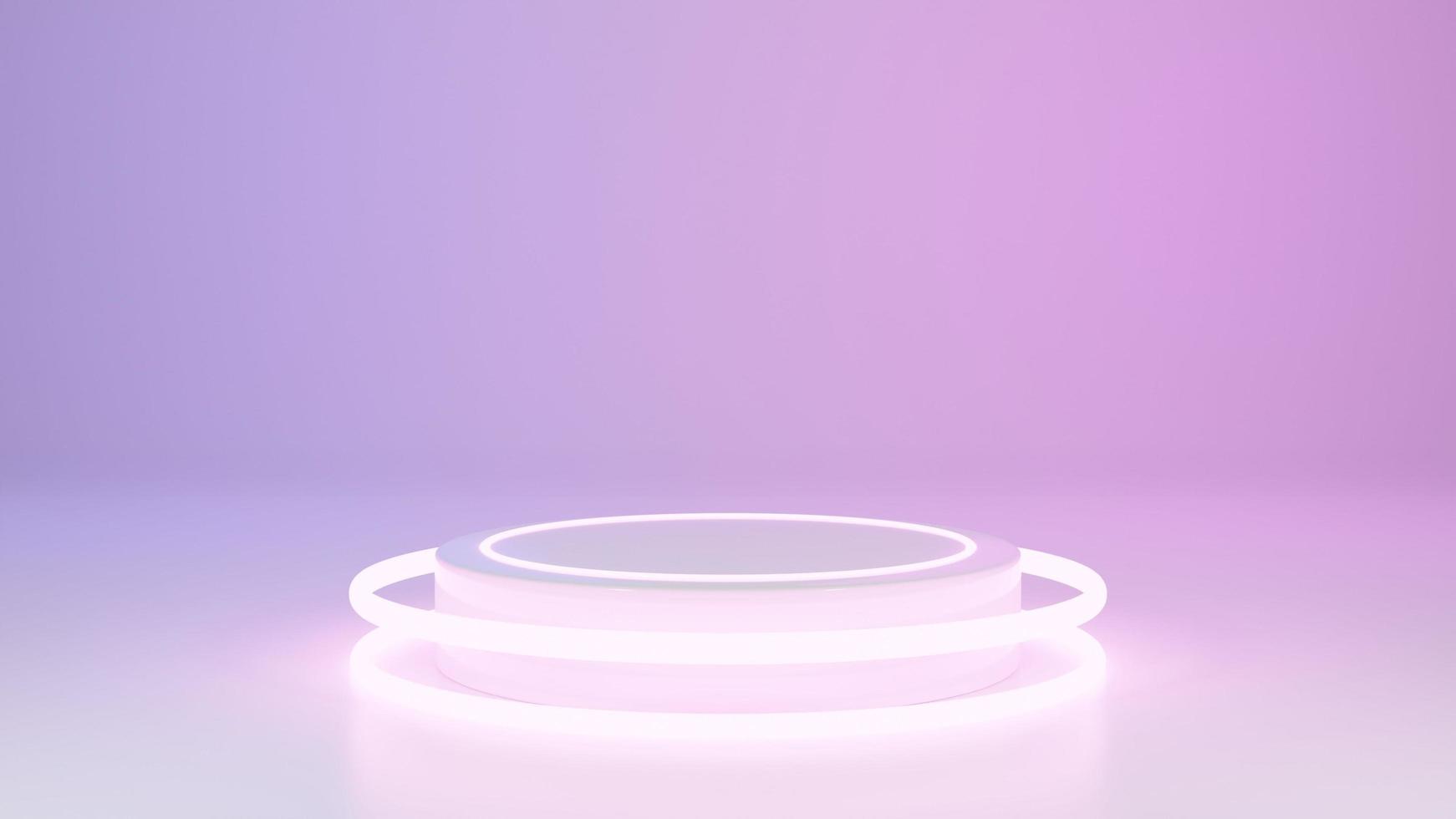 3D Rendering Neon Fluorescence With Podium Background, Ultraviolet Glowing Neon Circle Light, Concept In Minimal Clean Fashion Design, Space For Product Mockup photo