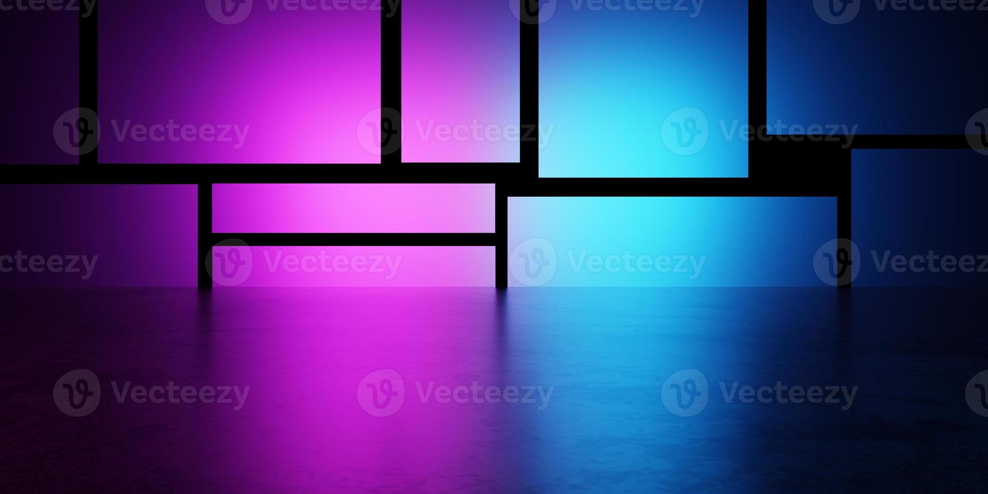 3d rendering of spaceship corridor blue purple background neon glowing. Cyberpunk concept. Scene for advertising, showroom, technology, future, modern, interior, tunnel. Sci-Fi futuristic Illustration photo