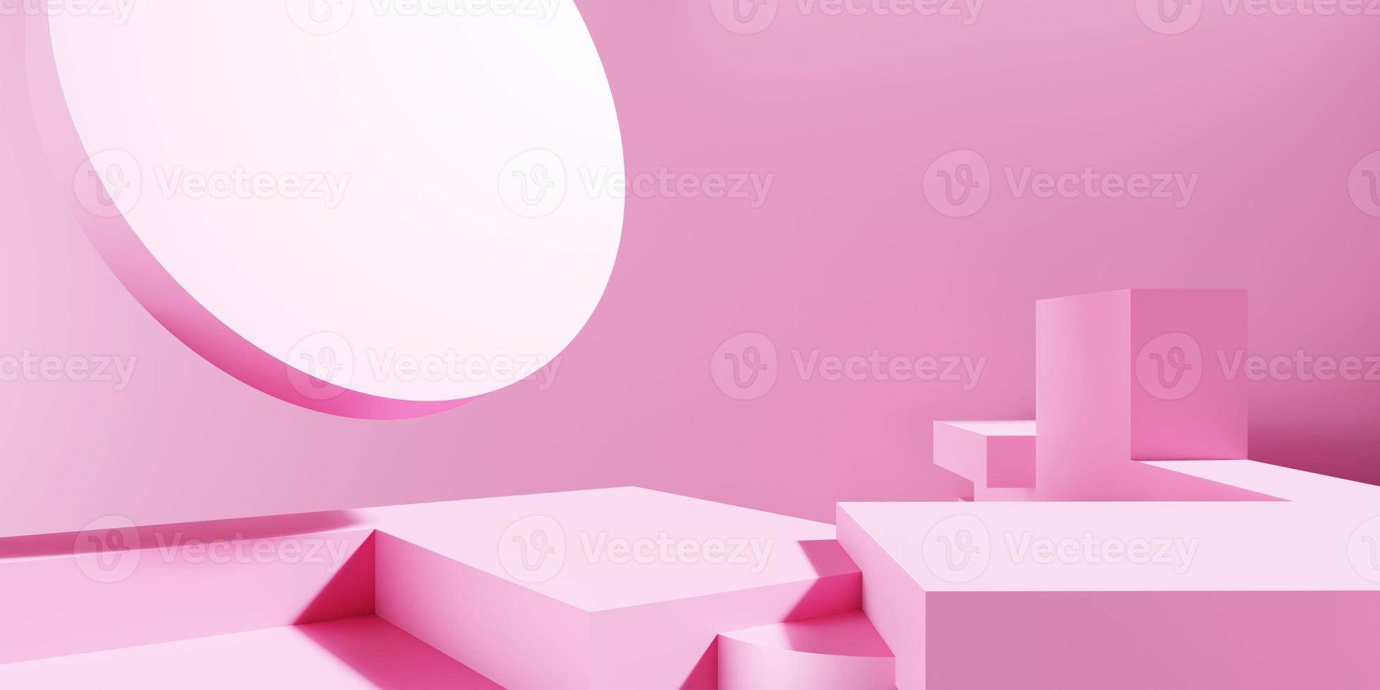 3d rendering of empty pink podium abstract geometric minimal background. Scene for advertising, cosmetic ads, showcase, presentation, technology, cream, fashion, love. Illustration. Product display photo