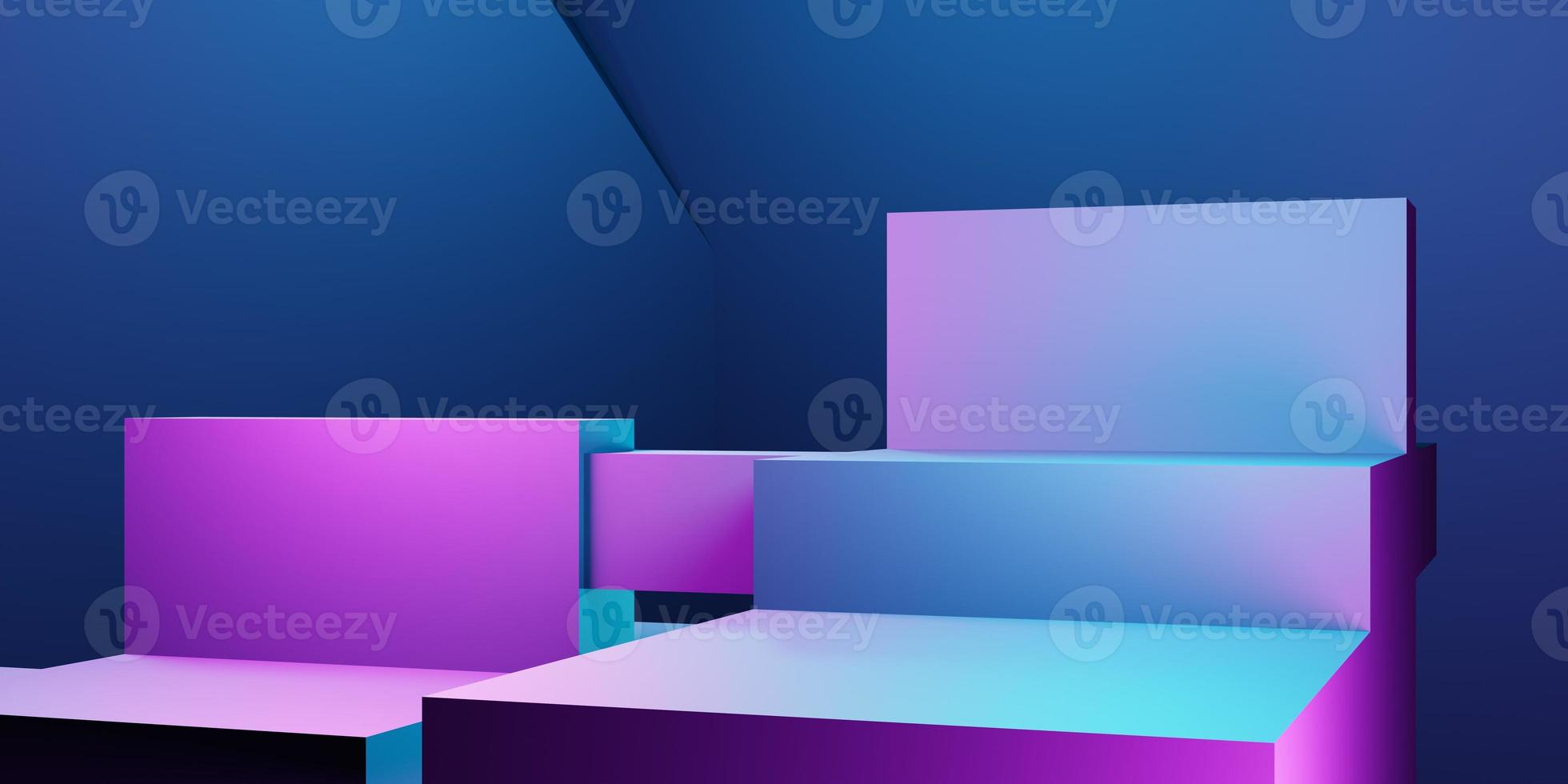 3d rendering of purple and blue abstract geometric background. Scene for advertising, technology, showcase, banner, cosmetic, fashion, business, metaverse. Sci-Fi Illustration. Product display photo