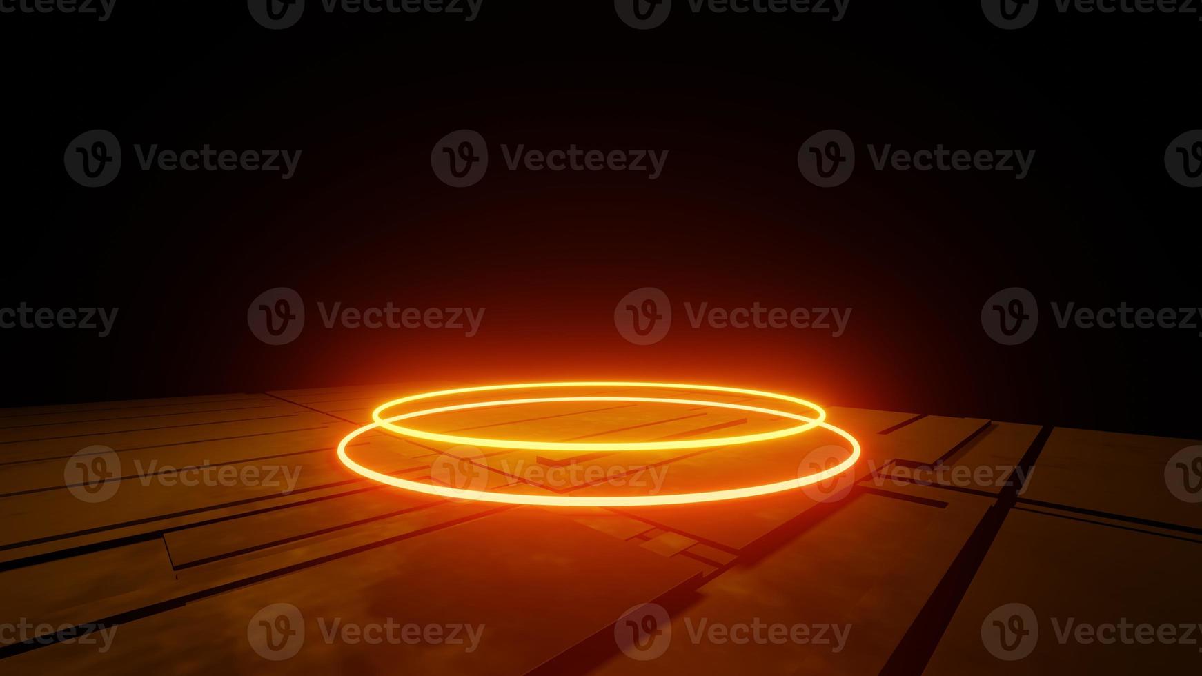 3d rendering of orange neon glowing abstract geometric background. Scene for advertising, showroom, banner, technology, game, future, modern, sport, metaverse. Sci Fi Illustration. Product display photo