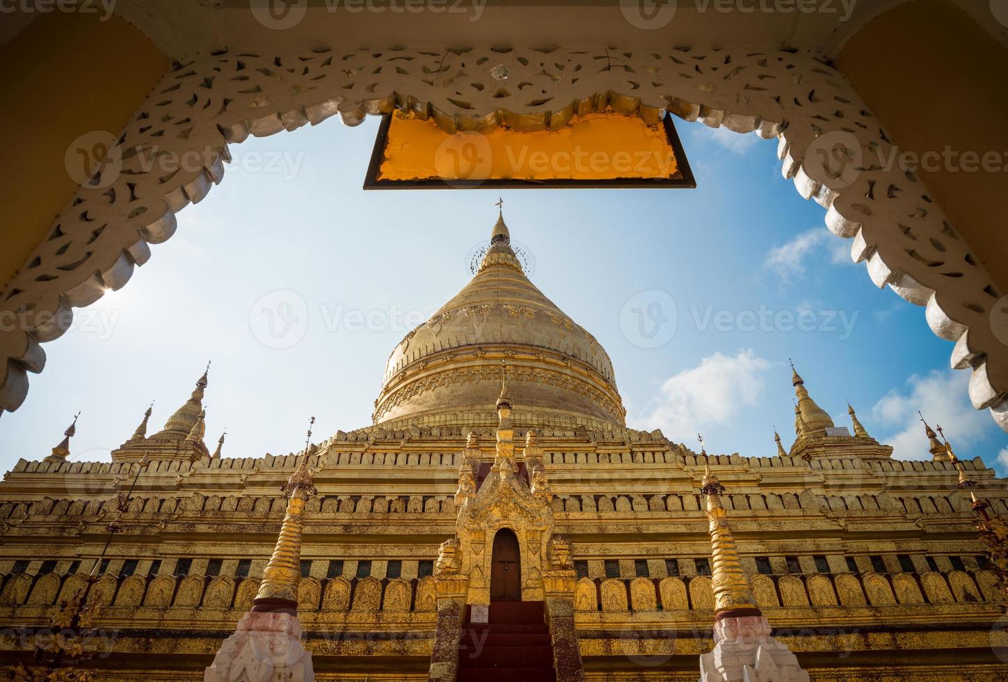 Shwezigon Paya one of the most tourist attraction in Bagan the old empire of Myanmar. The pagoda enshrines a number of sacred Buddhist relics, it is an important pilgrimage site for Buddhists. photo