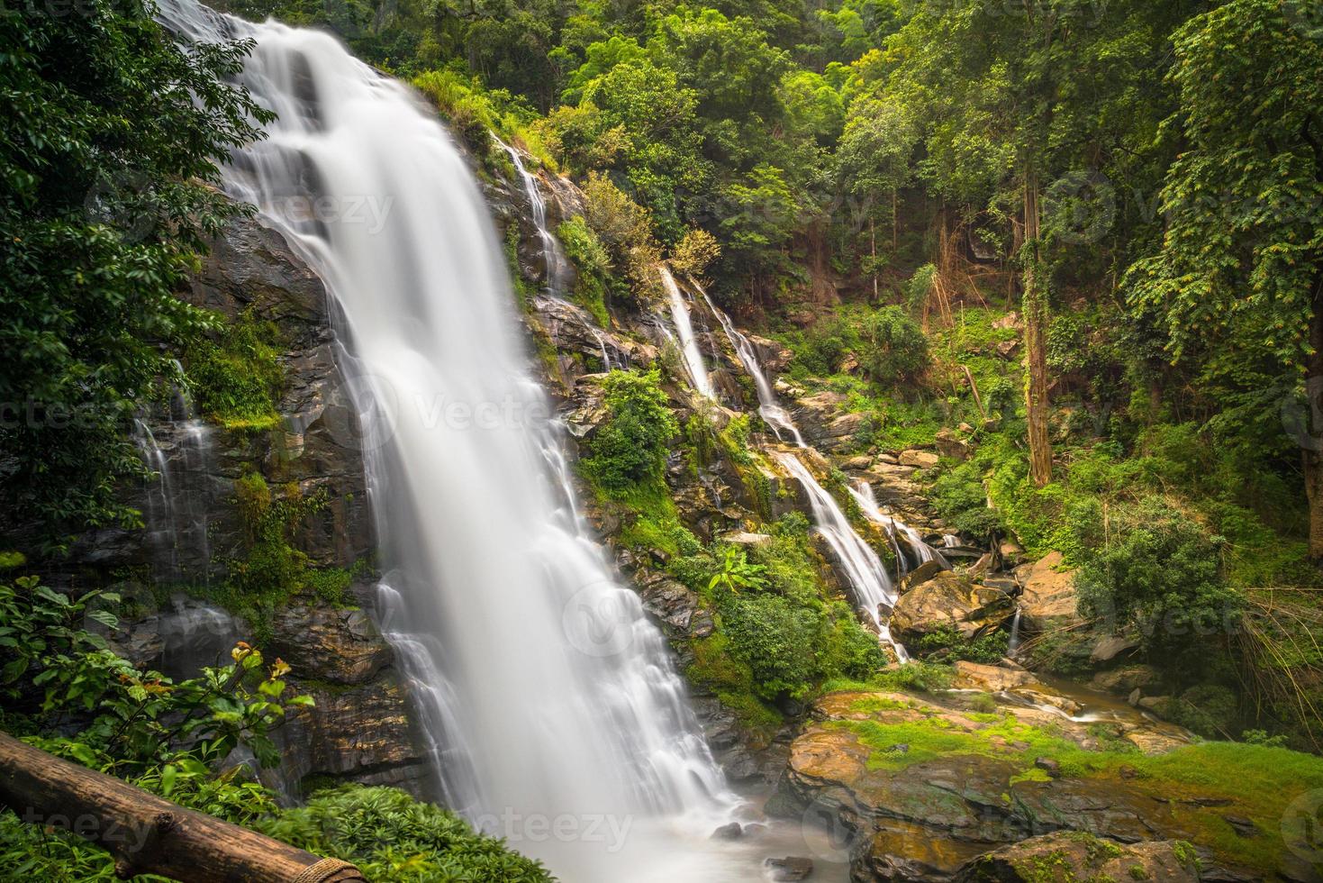 Wachirathan waterfalls is the second major waterfall on the way up Doi Inthanon national park This one is an impressive and powerful waterfall of Chiangmai province of Thailand. photo