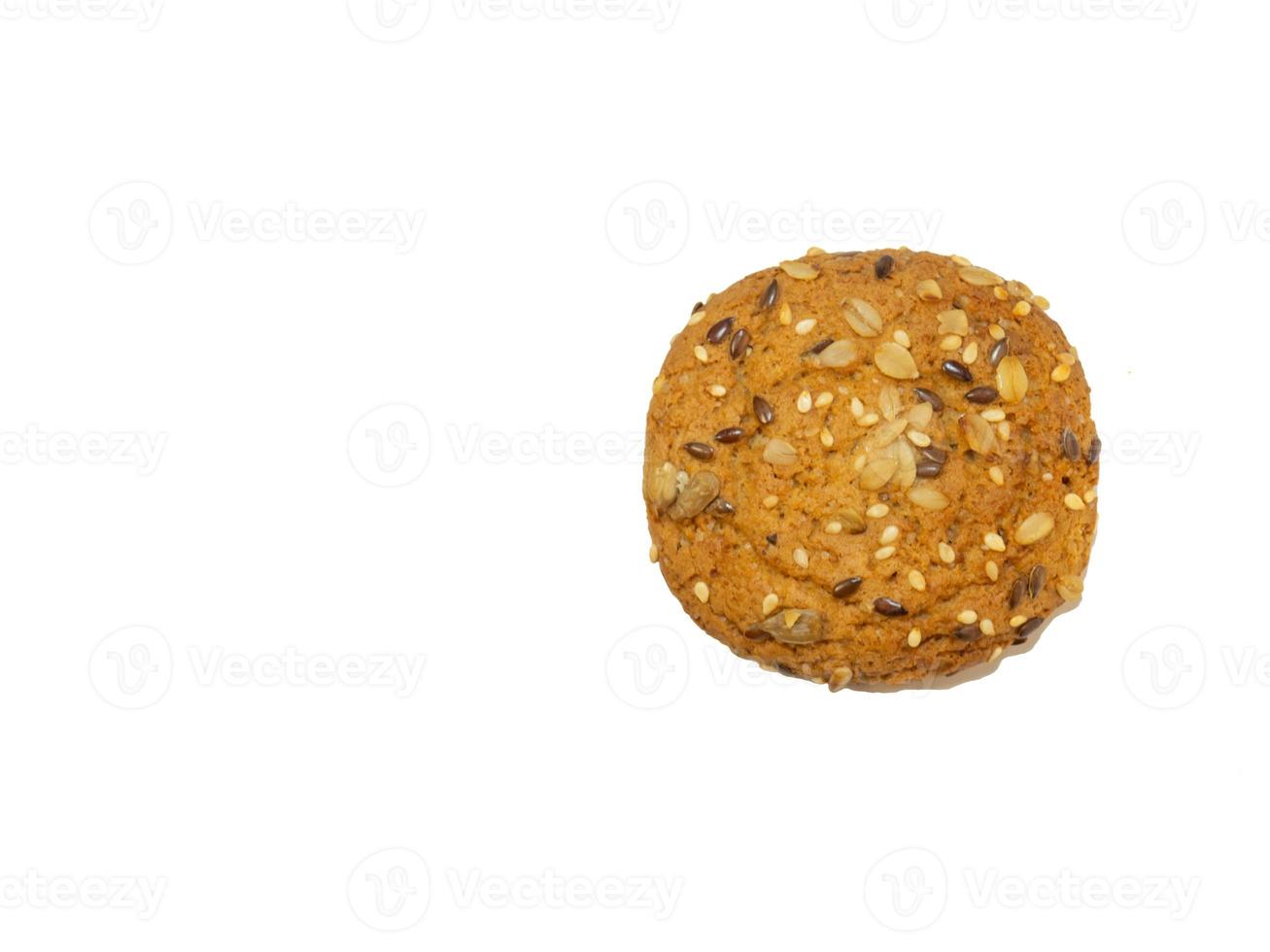 Oatmeal cookies with cereals and nuts on a white background. View from above. photo