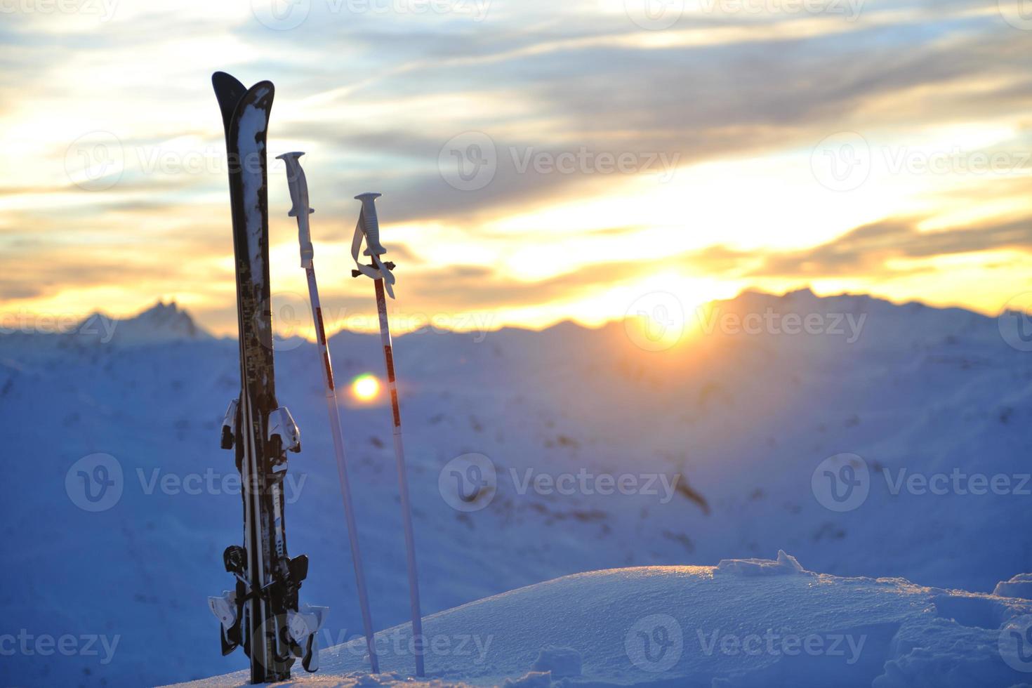 mountain snow ski sunset photo