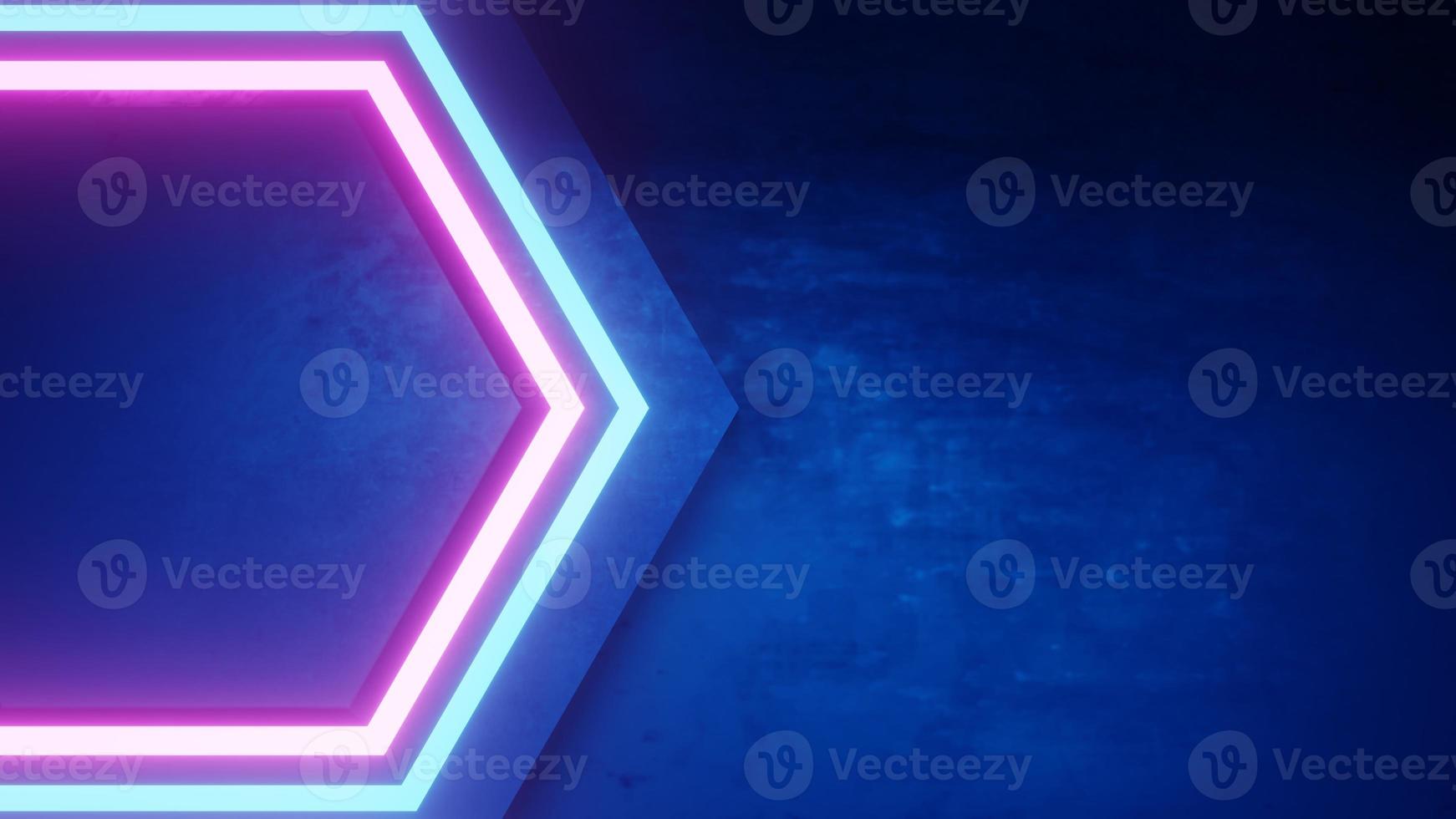 3d rendering of purple and blue neon light abstract geometric background. Scene for advertising, technology, showroom, business, future, modern, sport, metaverse. Sci Fi Illustration. Product display photo
