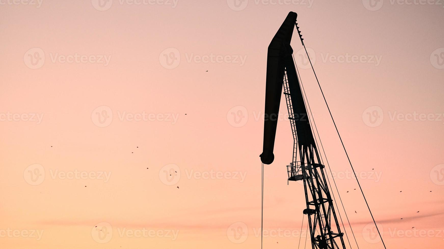 Silhouette of container crane on sunset background photo