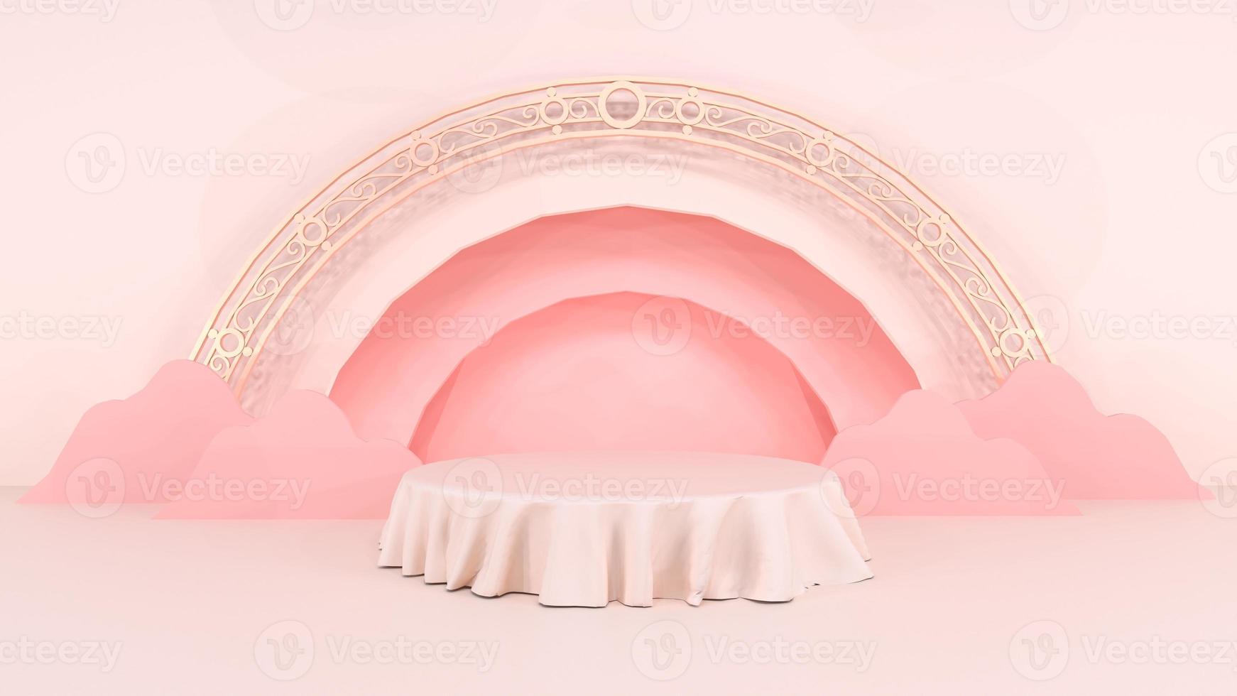 3D podium display, pastel pink luxury mockup photo