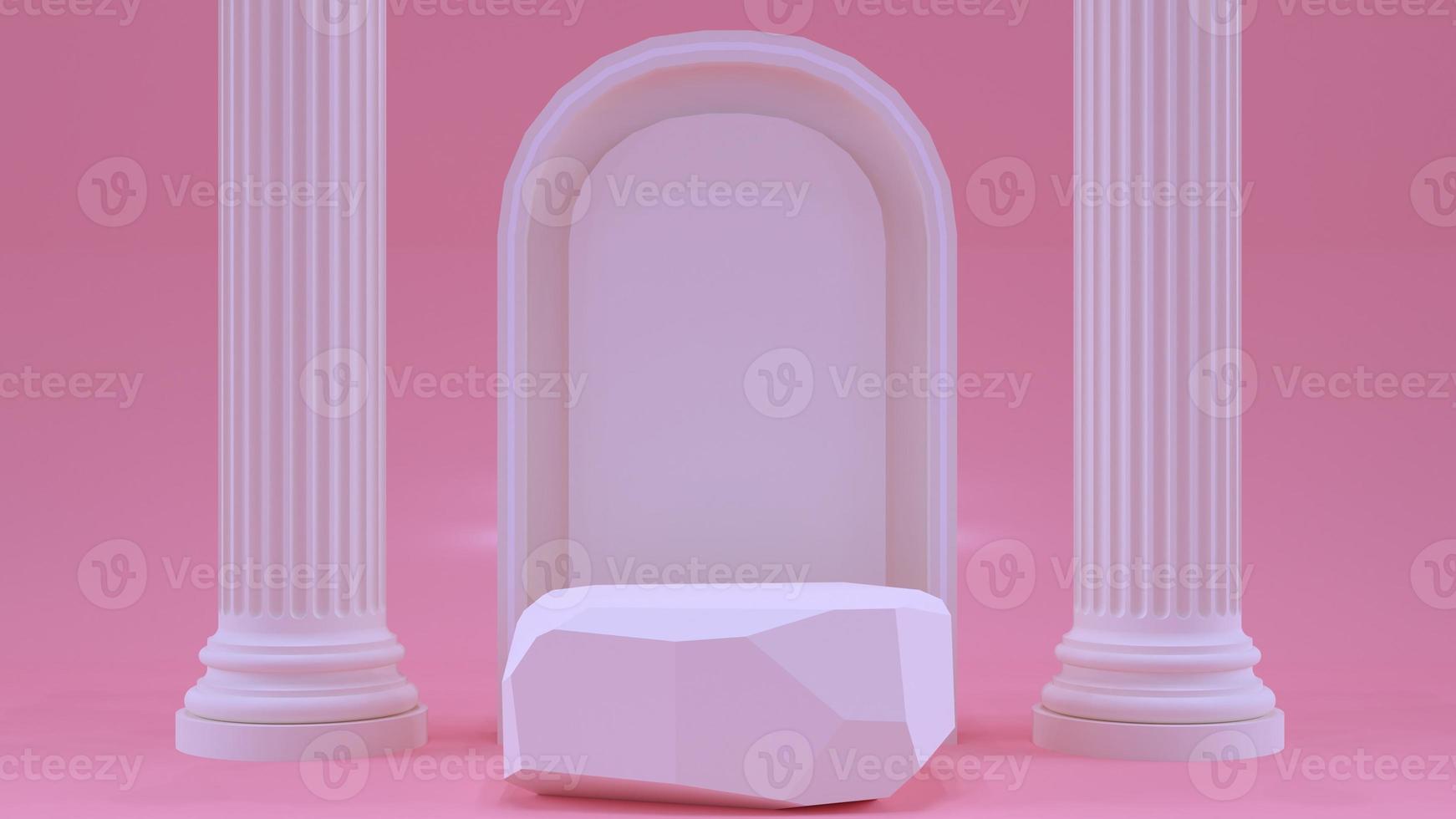 The product display stands in pink background with circle and pillar background photo