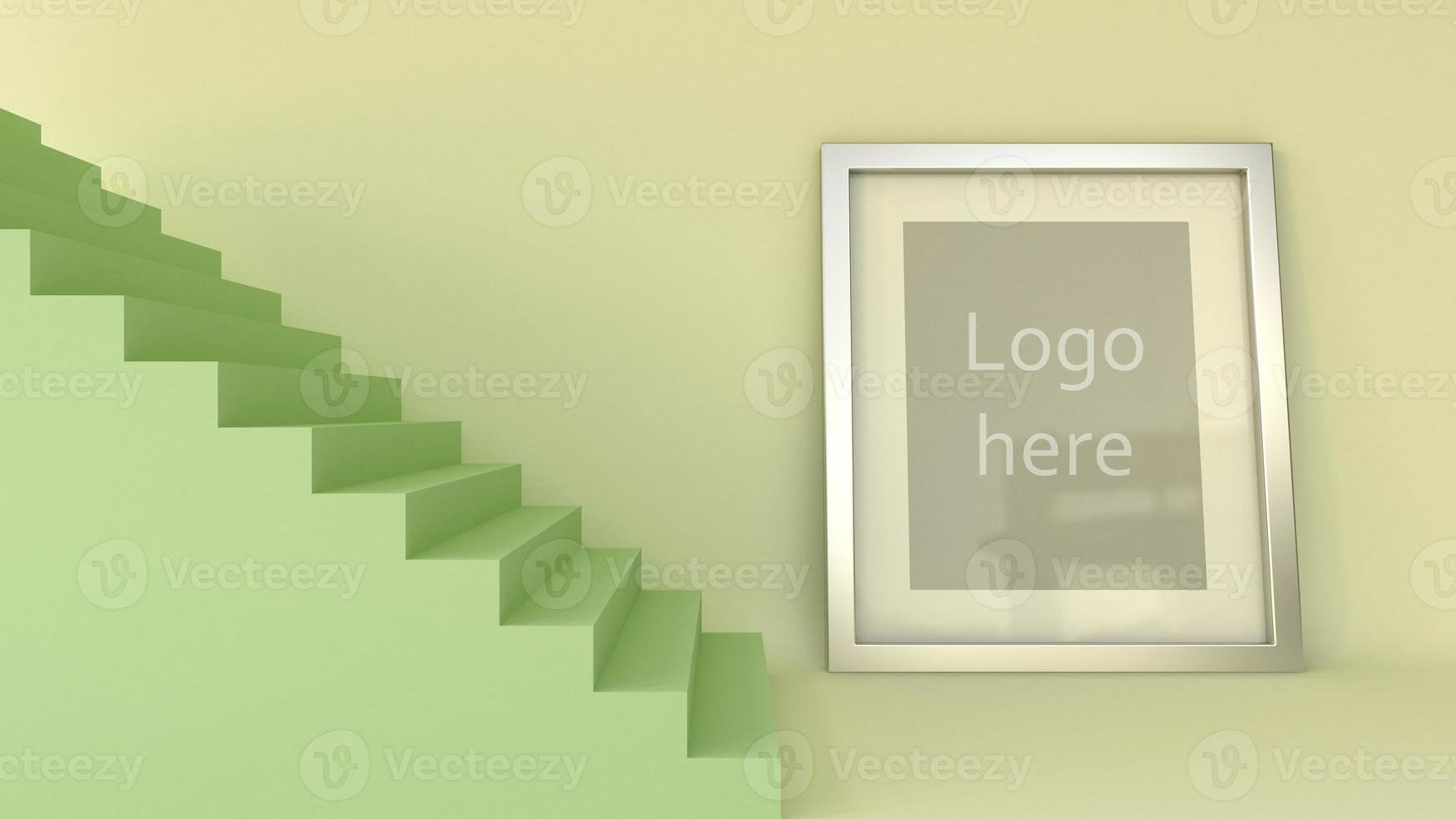 3D Render stair and frame for add logo or text  premium object photo