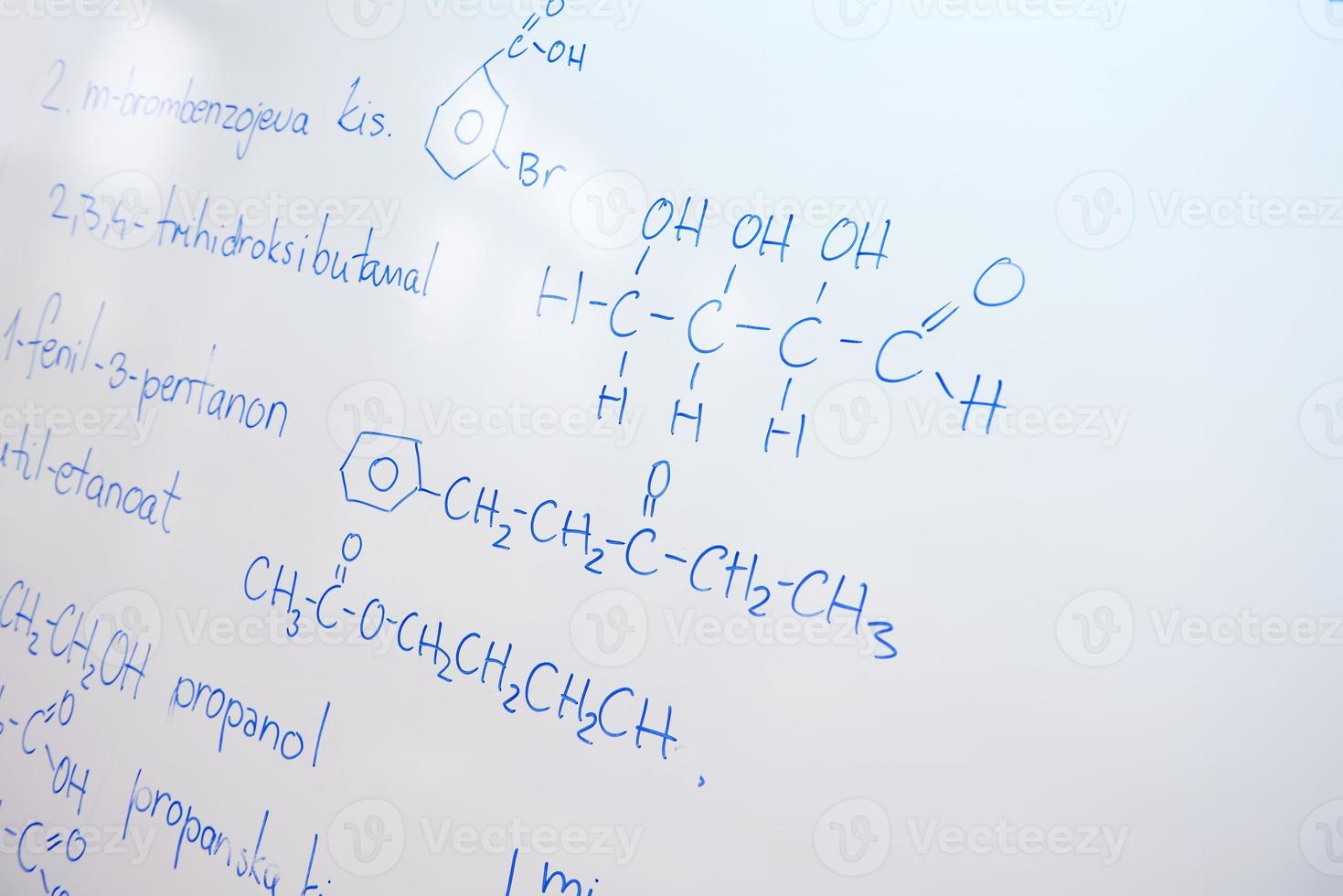 chemical molecule structure on white boar photo