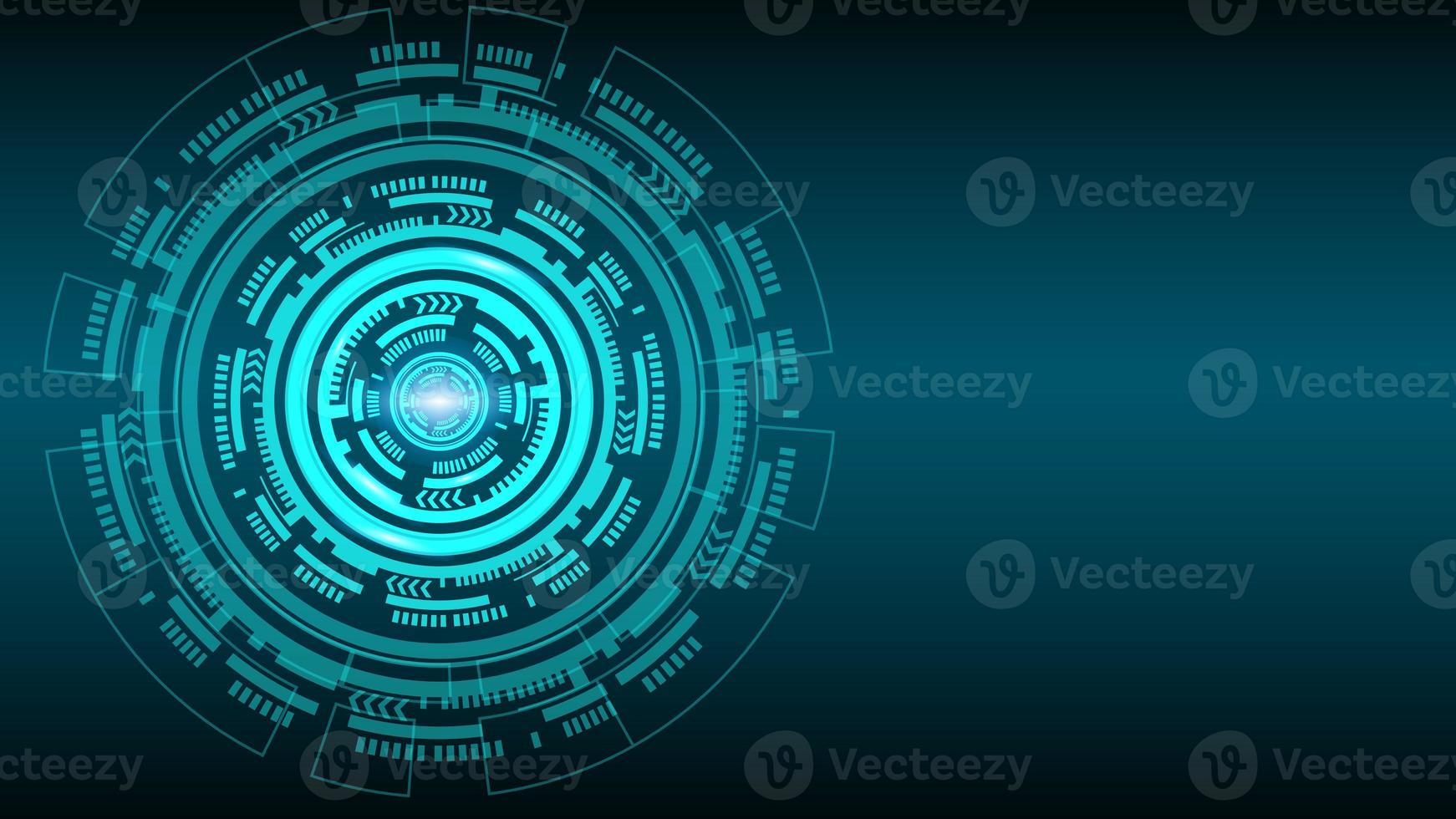 abstract design using artificial intelligence theme with circle pattern, bright turquoise and black background photo