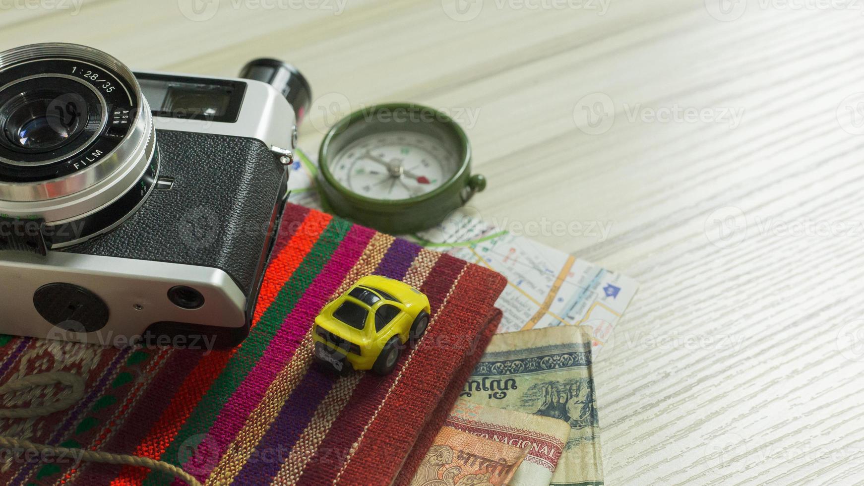 The  Gadgets for Travel on top flat lay image  for background. photo