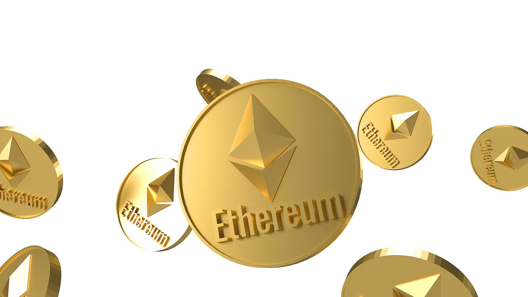 Ethereum  coins  cryptocurrency  falling in  white background 3d rendering photo