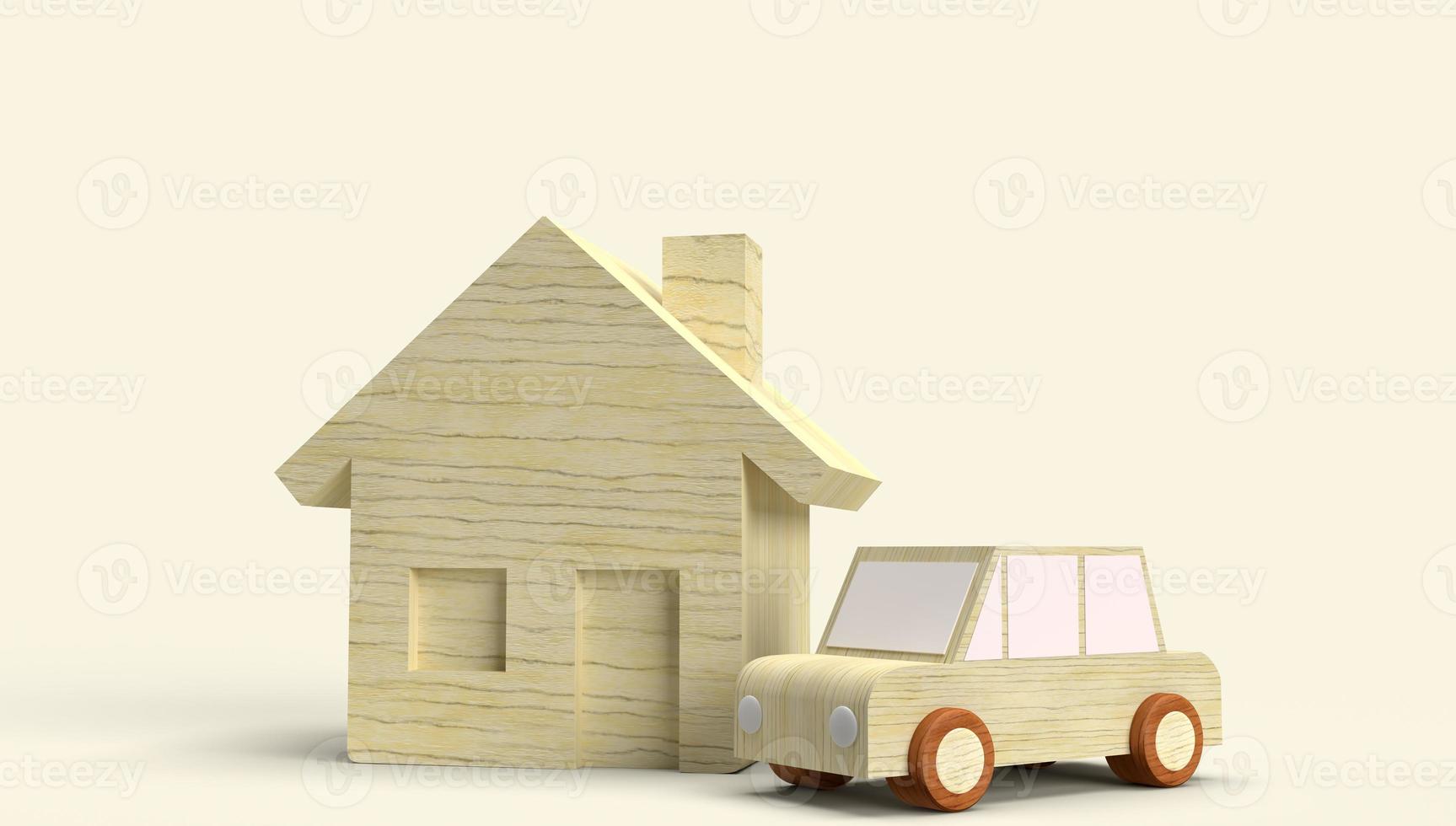 Wood toy house and car 3d rendering for business content. photo