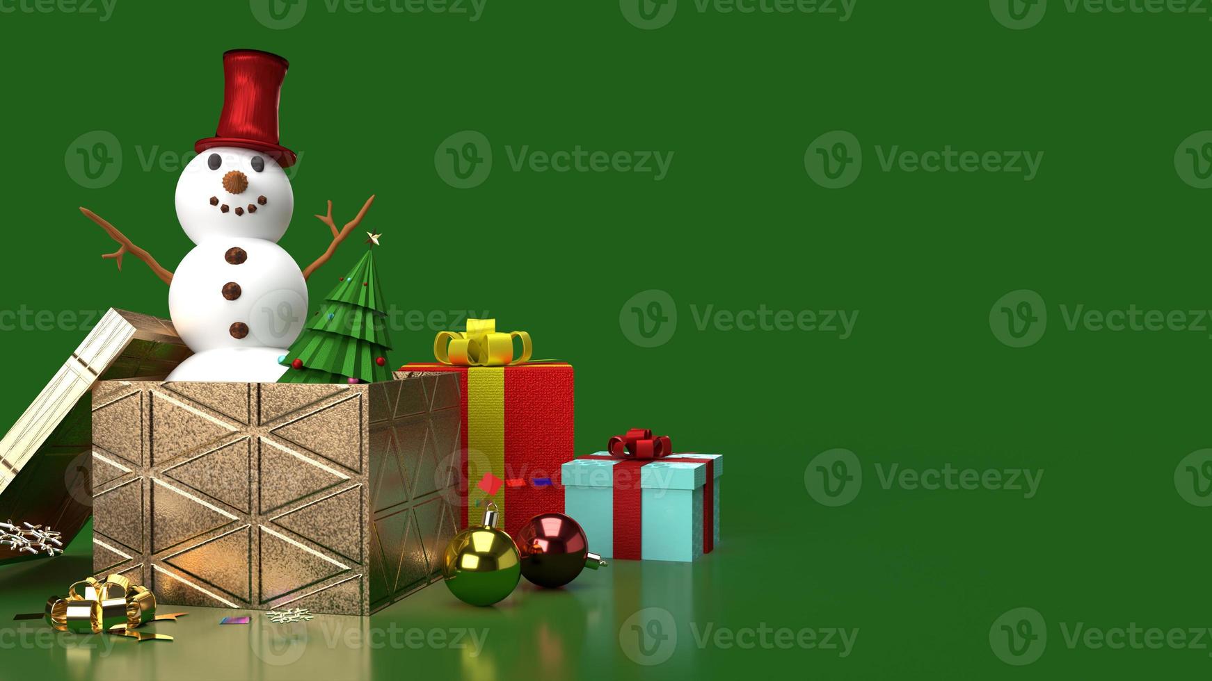 snowman and gift boxes  for Christmas content 3d rendering photo