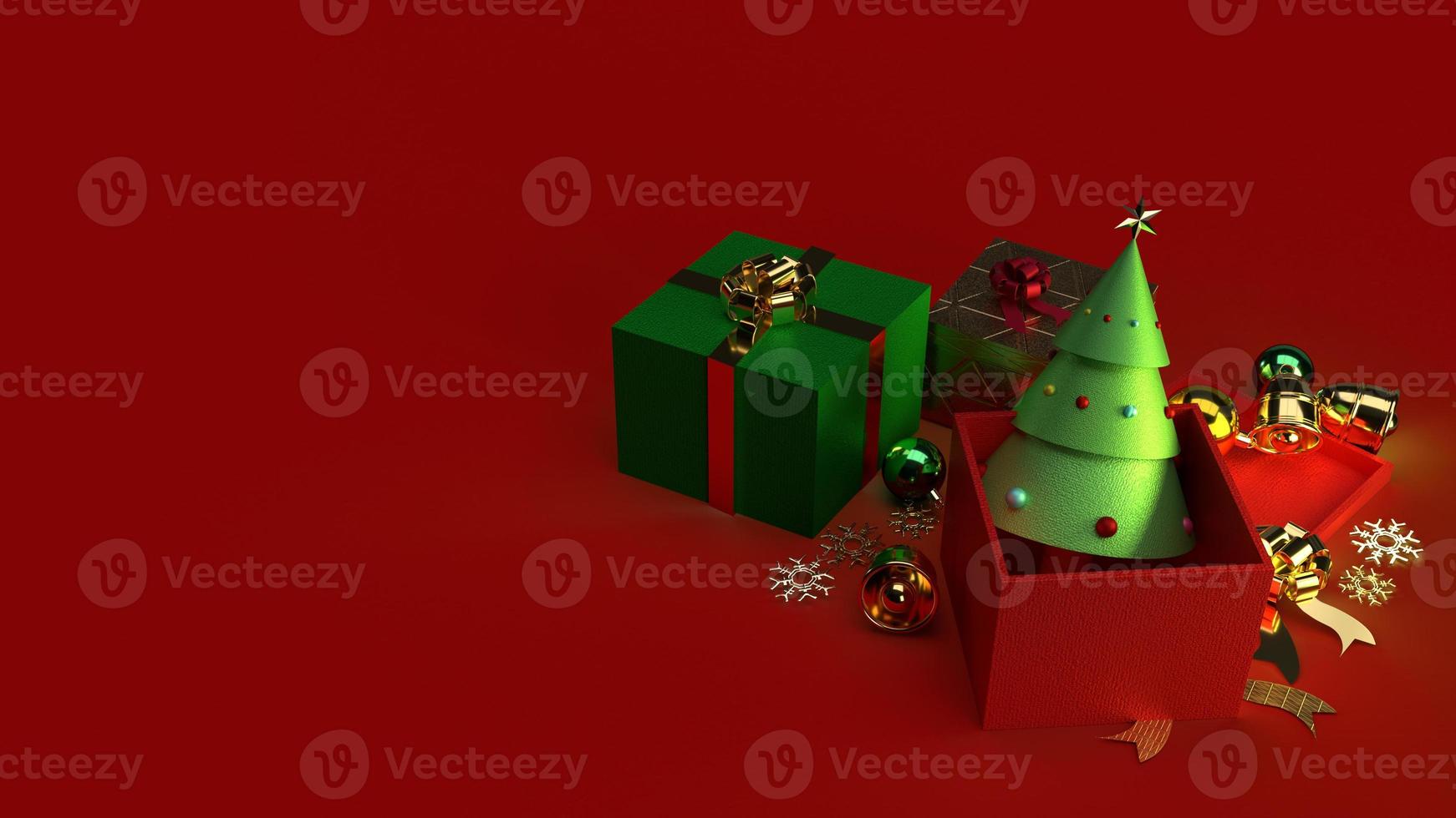 Christmas tree in gift box 3d rendering for Christmas content. photo