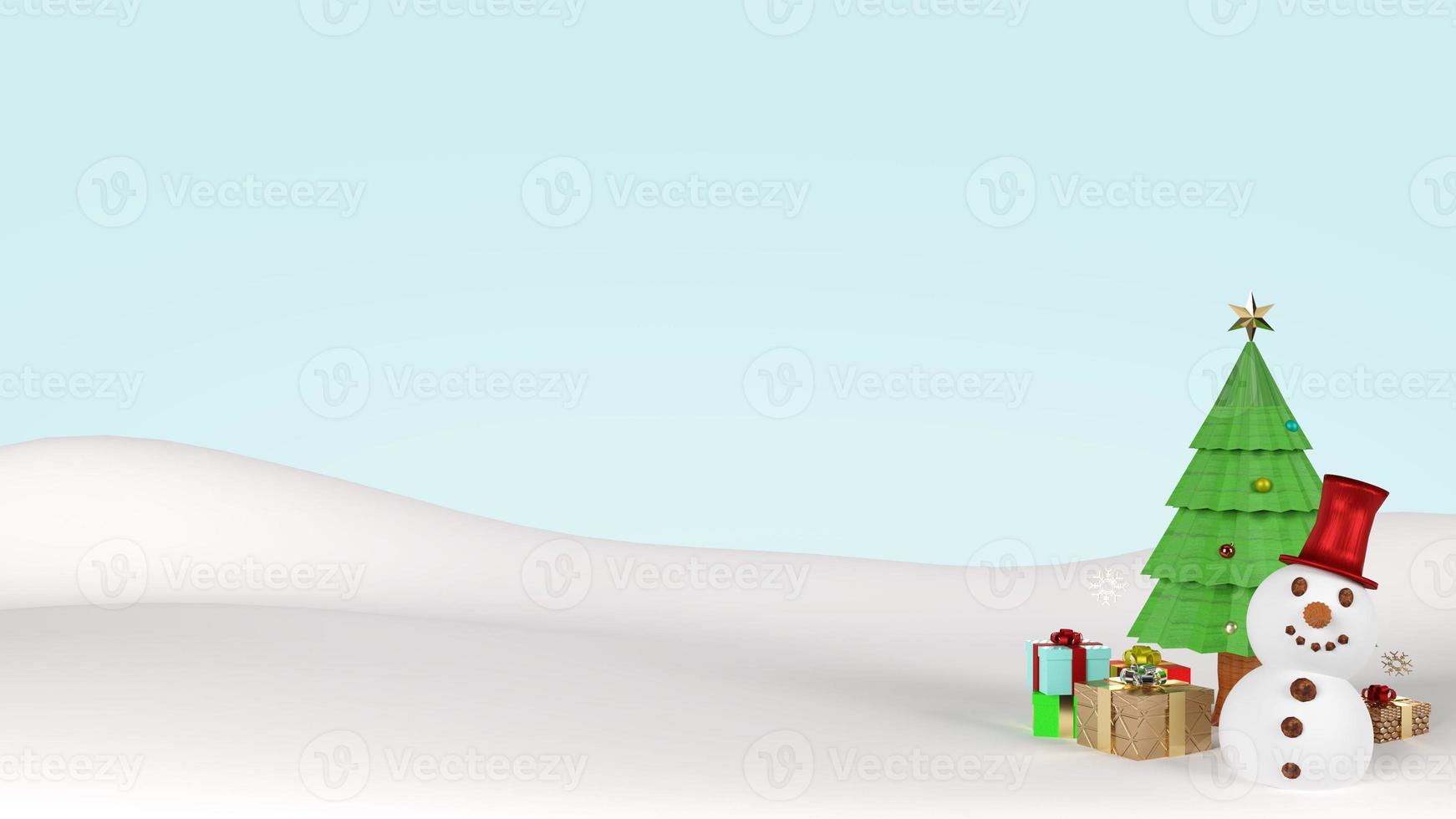 snowman and Christmas tree for  holiday content  3d rendering. photo