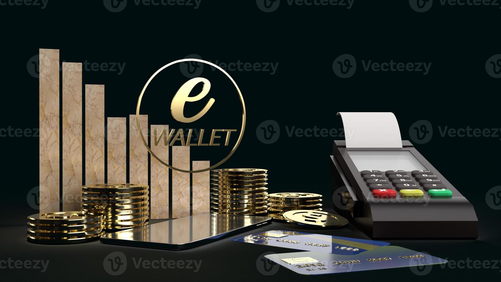 The mobile symbol e wallet  and gold coins 3d rendering for e business concept. photo