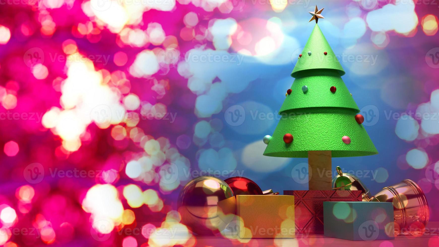Christmas tree on wood table 3d rendering image for christmas celebration content. photo