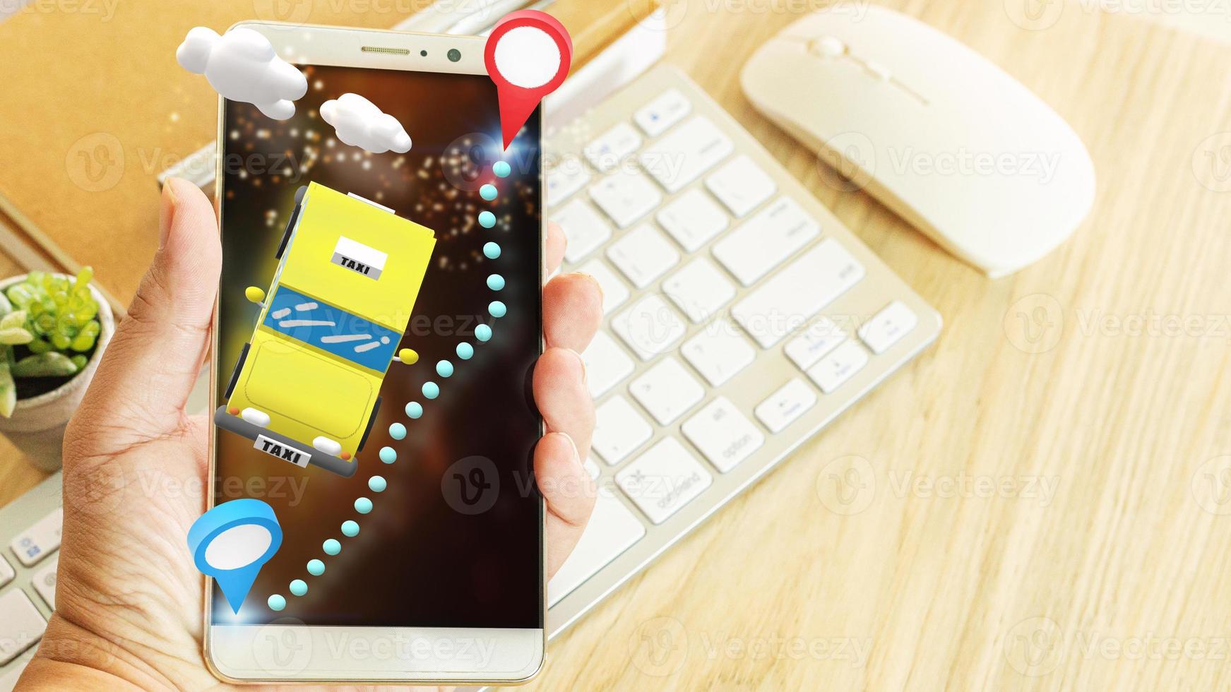 taxi and smartphone for taxi mobile app content. photo