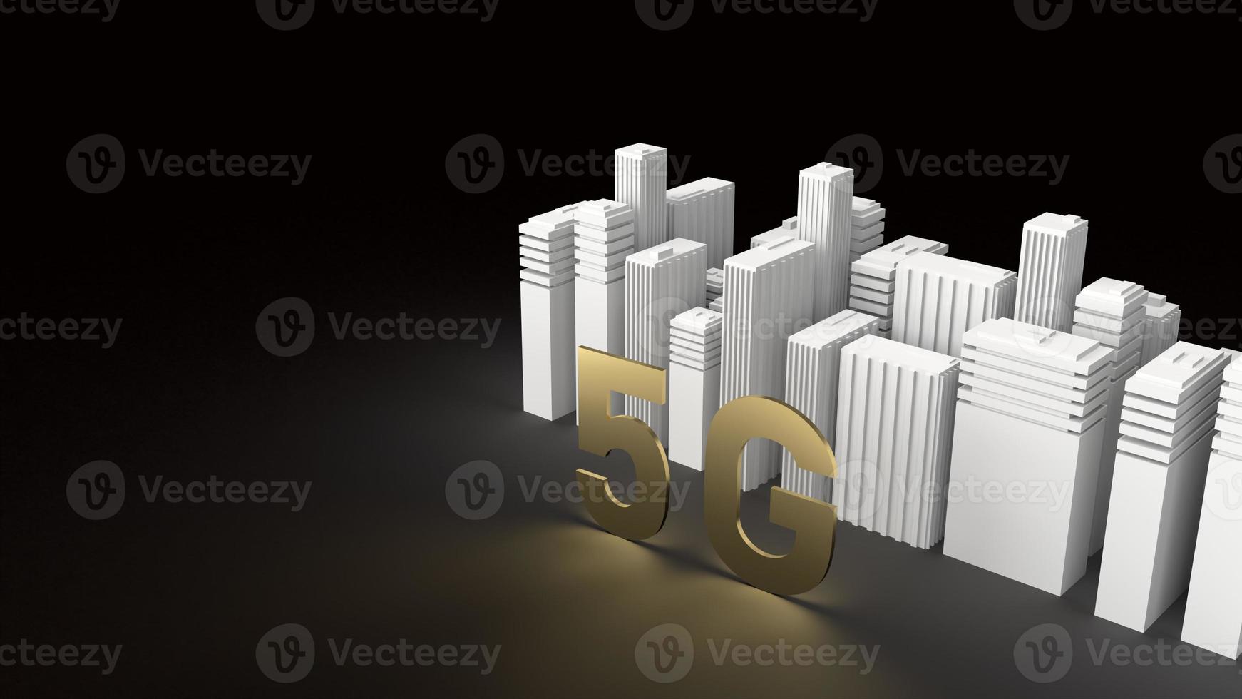 The 5g gold and city building  3d rendering for technology content. photo