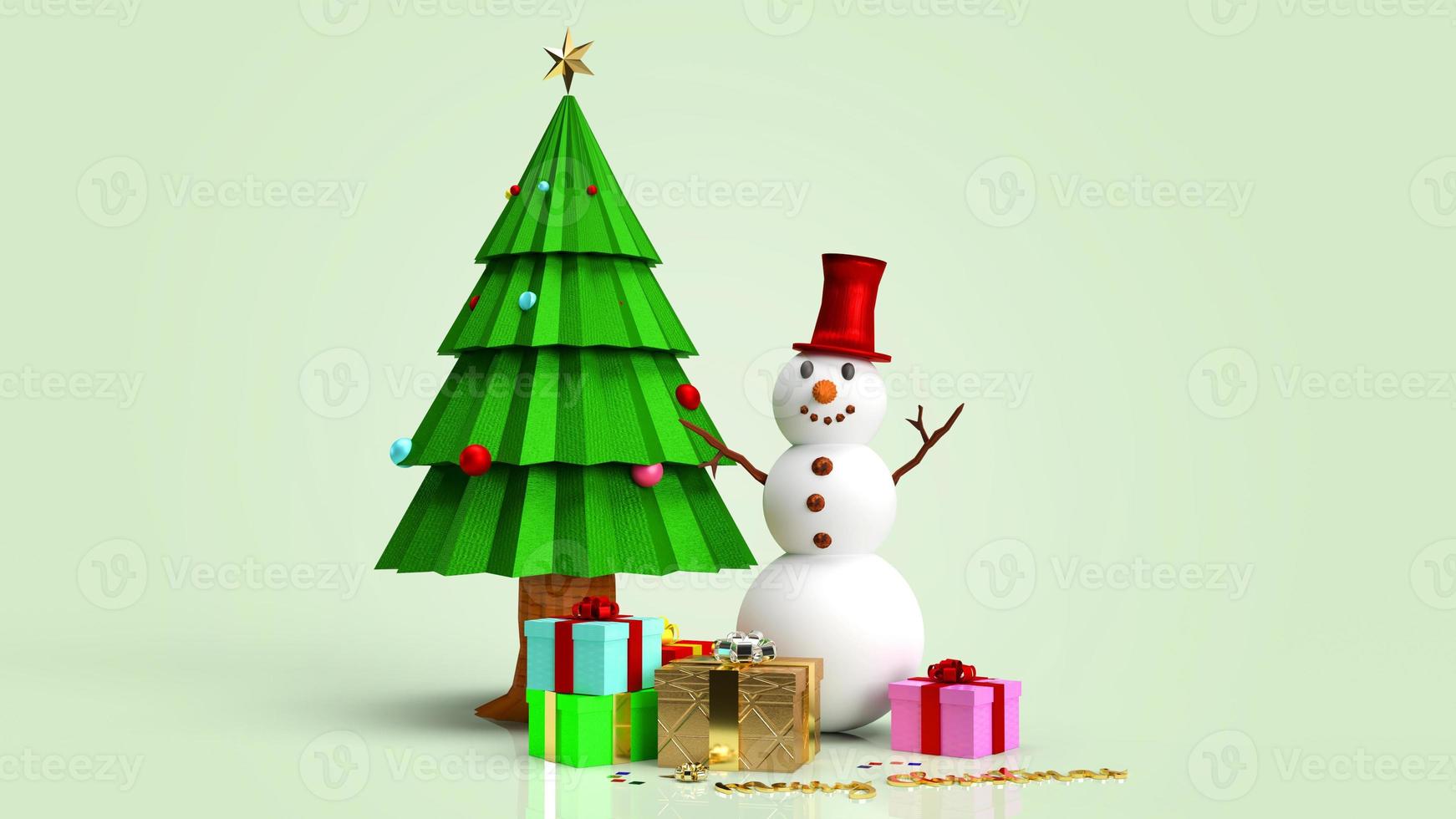snowman and Christmas tree for  holiday content  3d rendering. photo