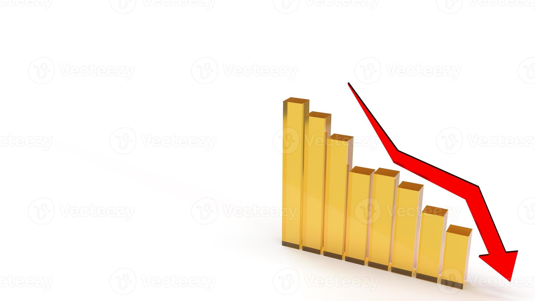 The red Arrow pointing down on graph 3d rendering image for business content. photo