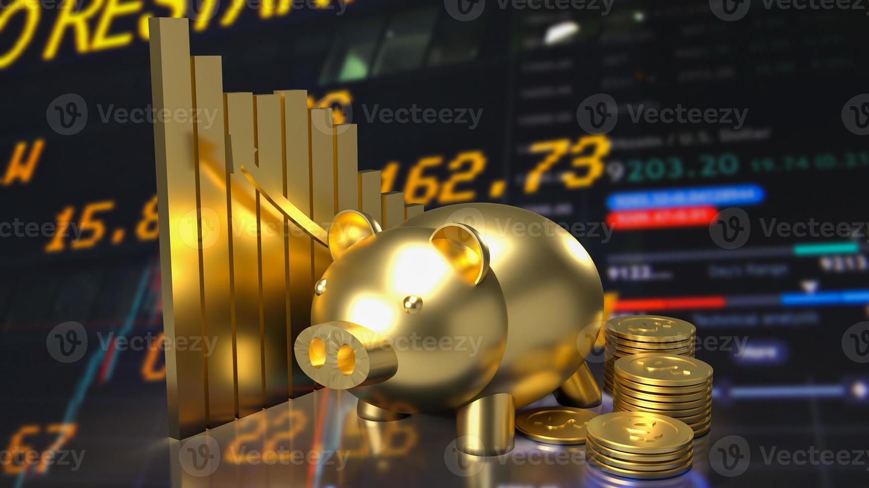 The gold piggy and chart for business concept 3d rendering photo