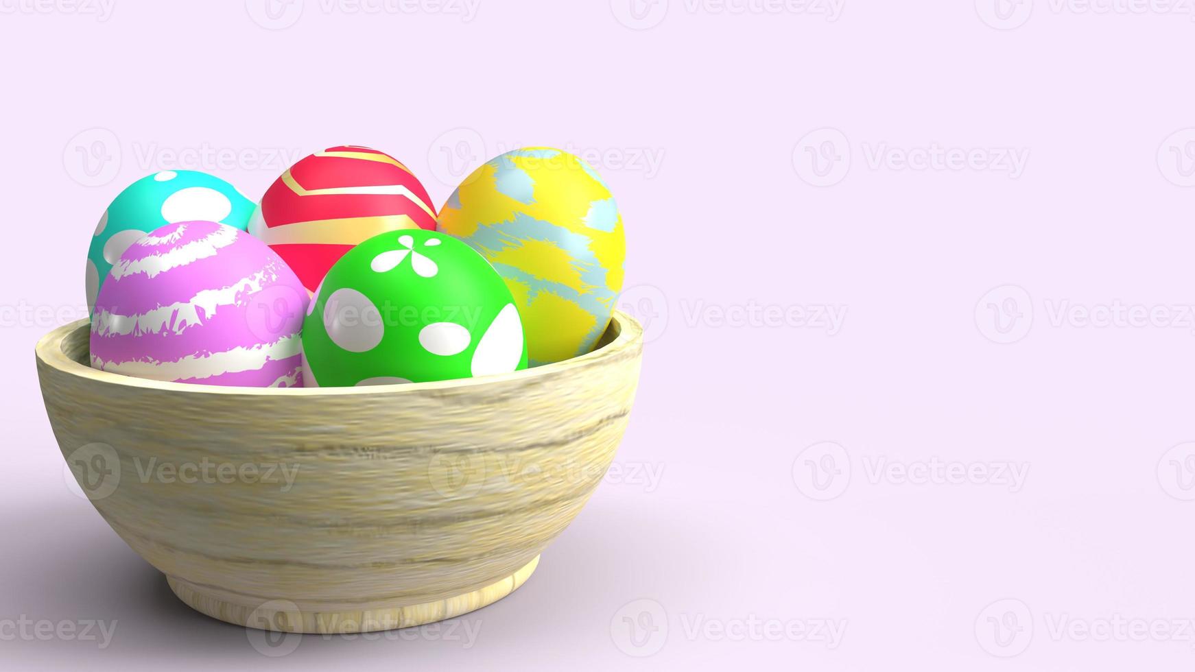 Easter eggs in wood bowl 3d rendering for holiday content. photo