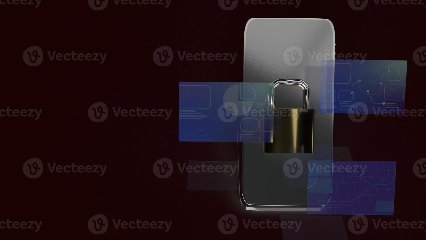 The smart phone and master key 3d rendering for mobile security content. photo