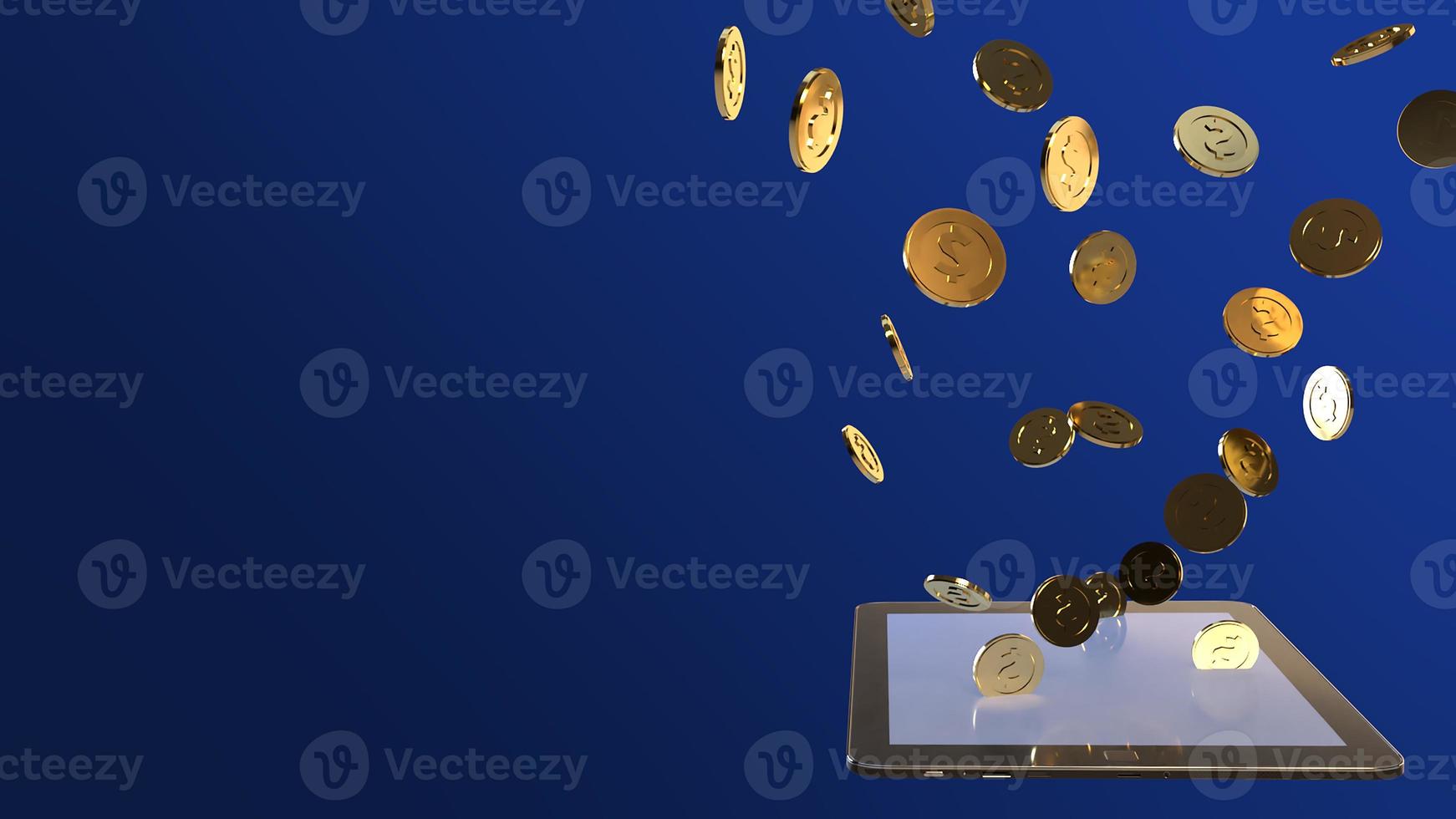 tablet  and gold coin 3d rendering for business content. photo