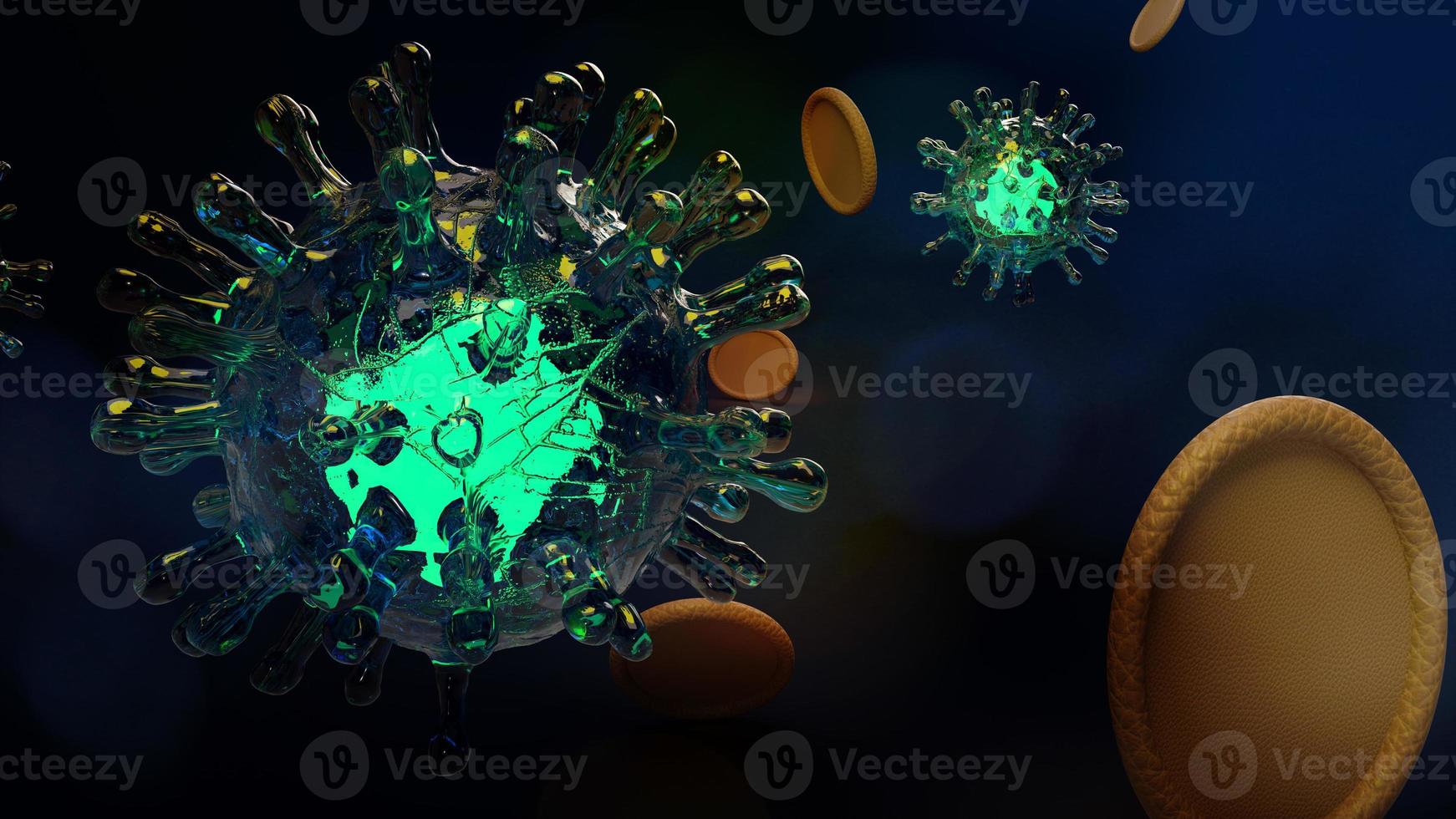 covid 19  virus microorganism  3d rendering   for medical content. photo