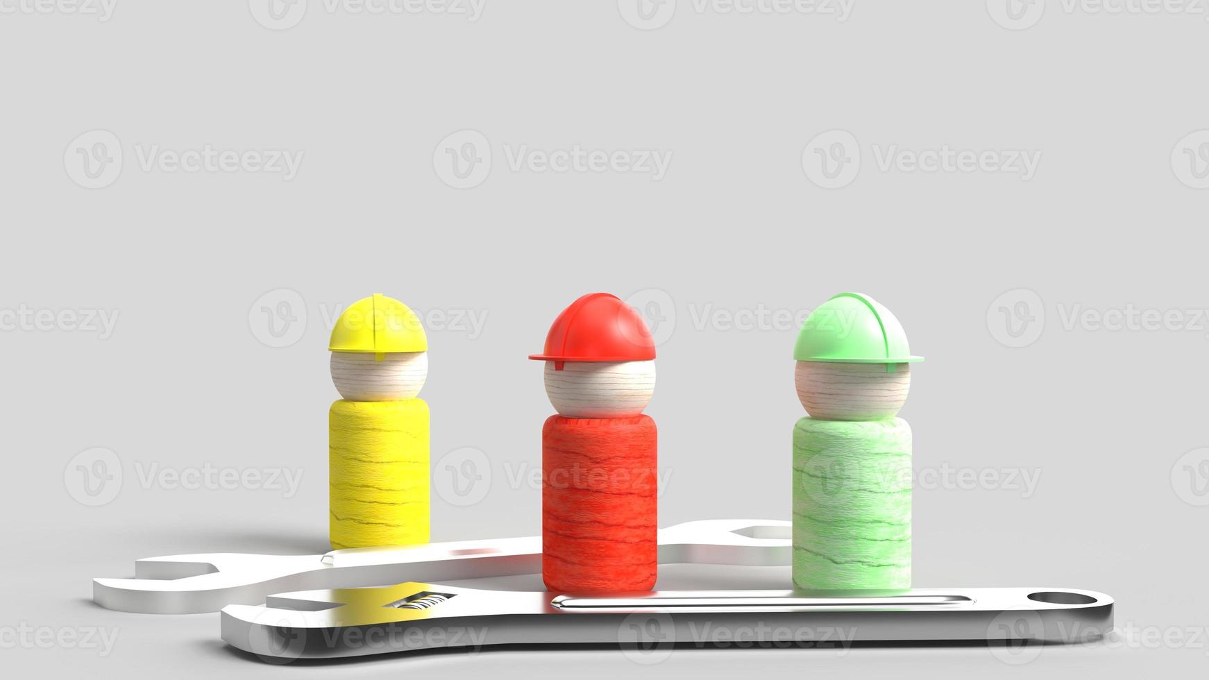 wooden toy and wrench on blue  3d rendering for labour day content photo
